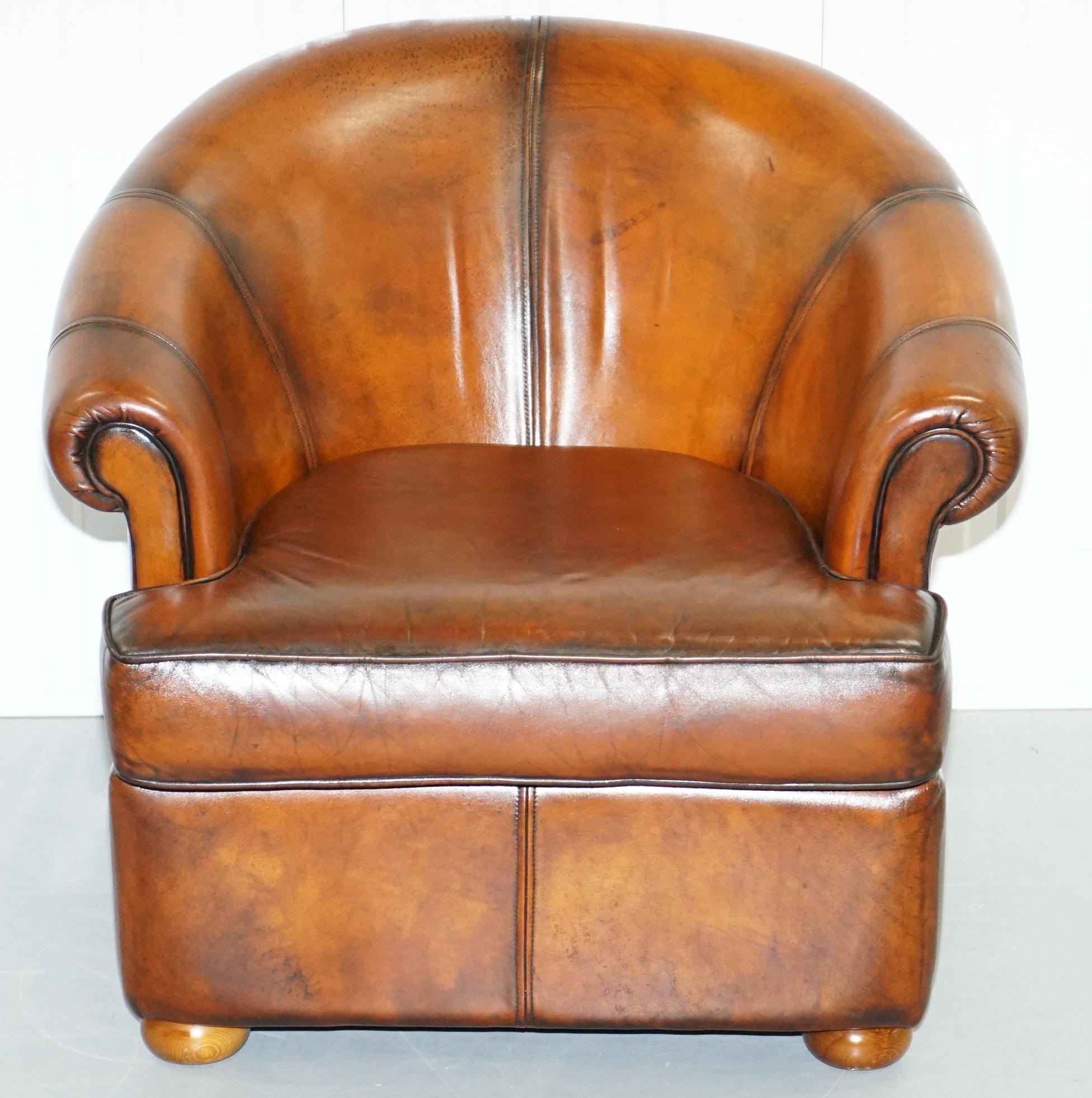 Pair of Fully Restored Whiskey Brown Leather Beauvale Furnishings Club Armchairs 8