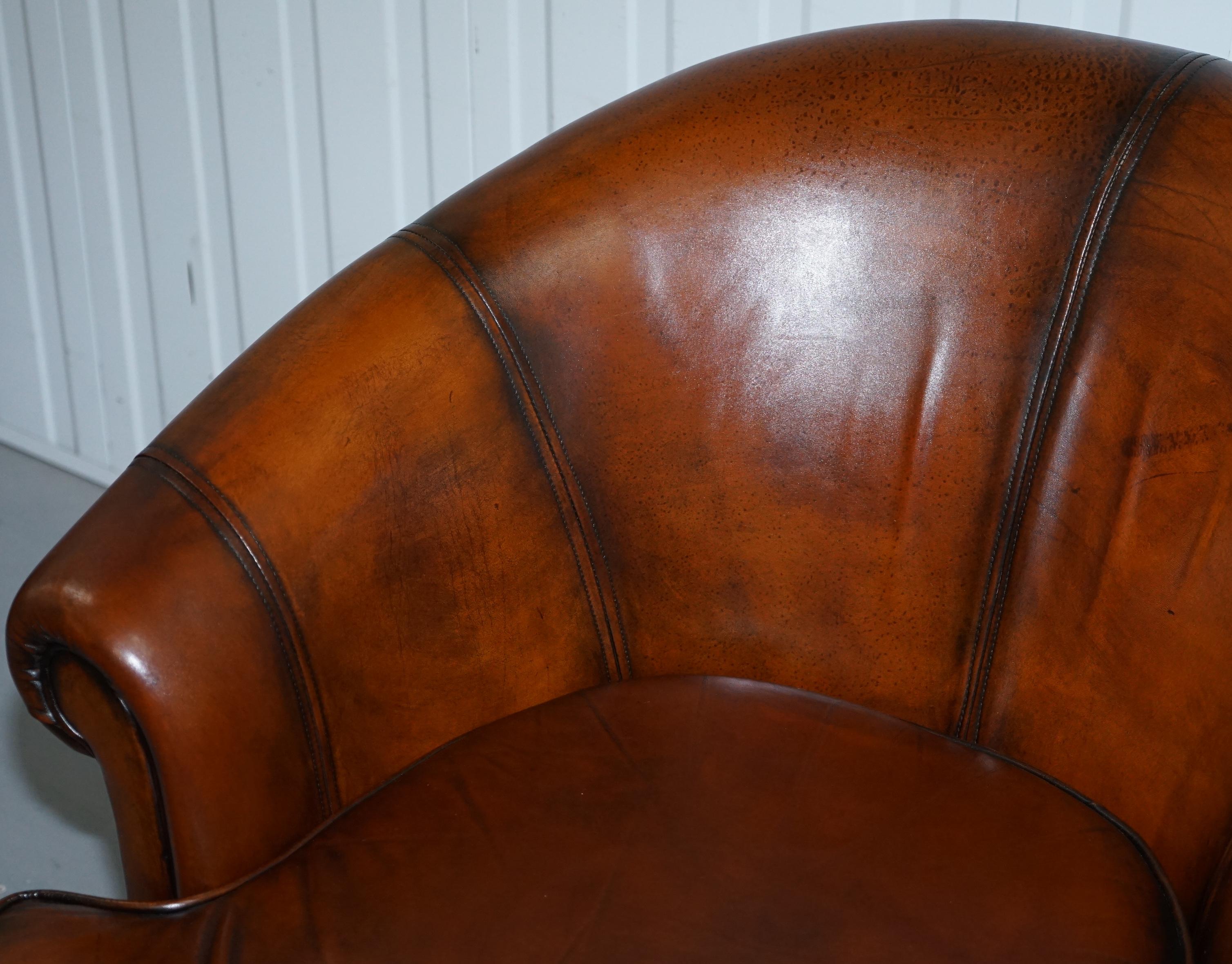 Pair of Fully Restored Whiskey Brown Leather Beauvale Furnishings Club Armchairs 9