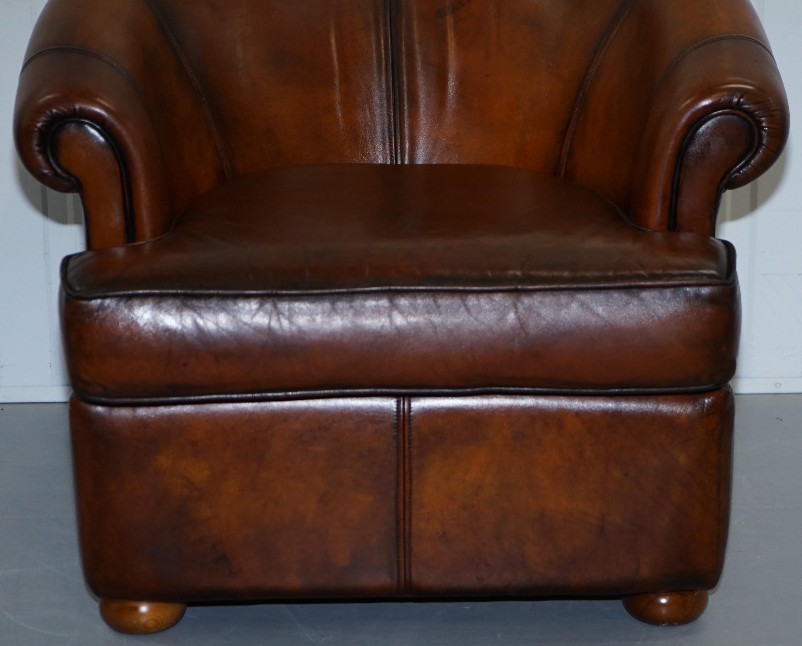 Pair of Fully Restored Whiskey Brown Leather Beauvale Furnishings Club Armchairs 11