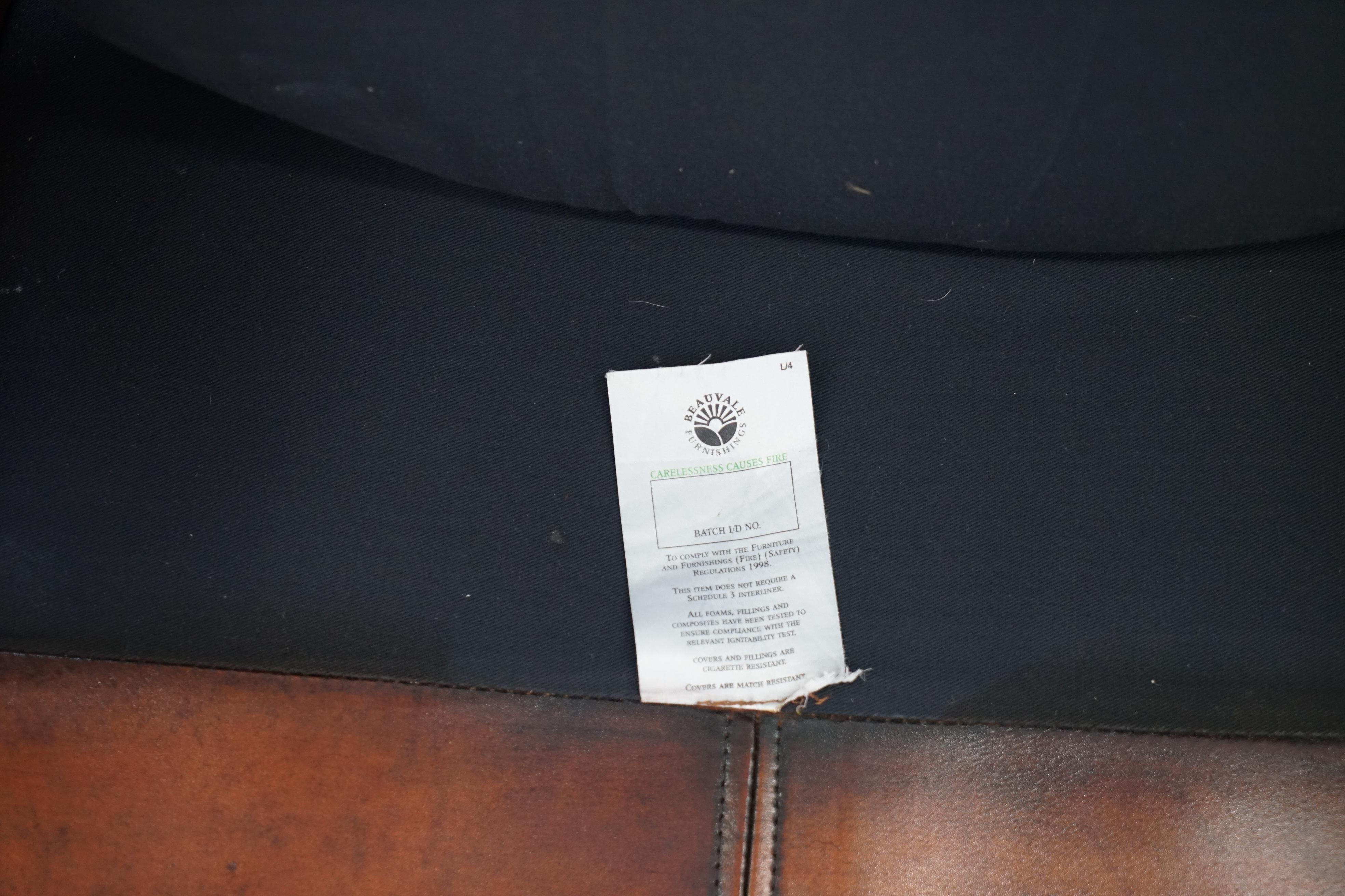 Pair of Fully Restored Whiskey Brown Leather Beauvale Furnishings Club Armchairs 11