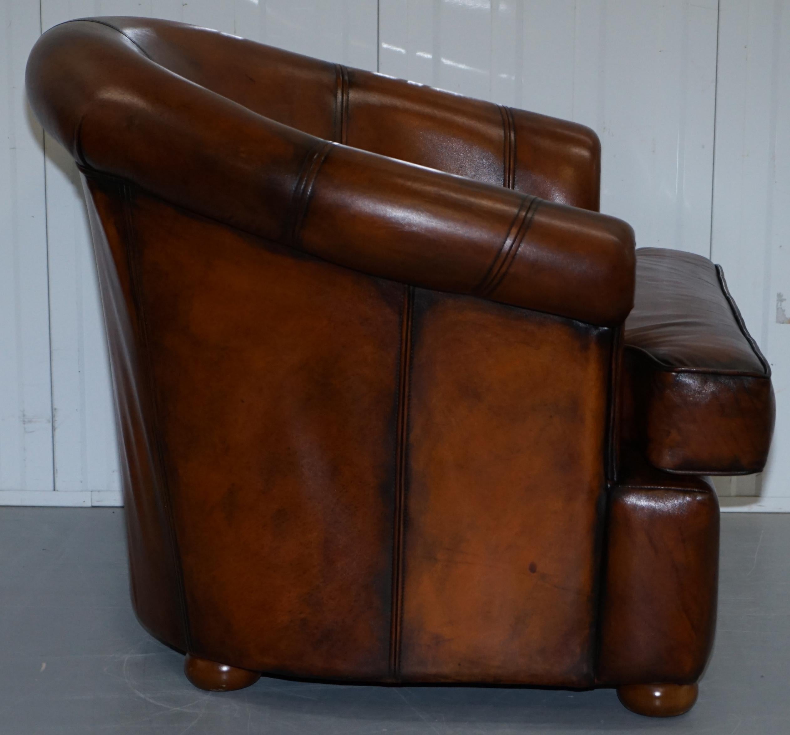 Pair of Fully Restored Whiskey Brown Leather Beauvale Furnishings Club Armchairs 12