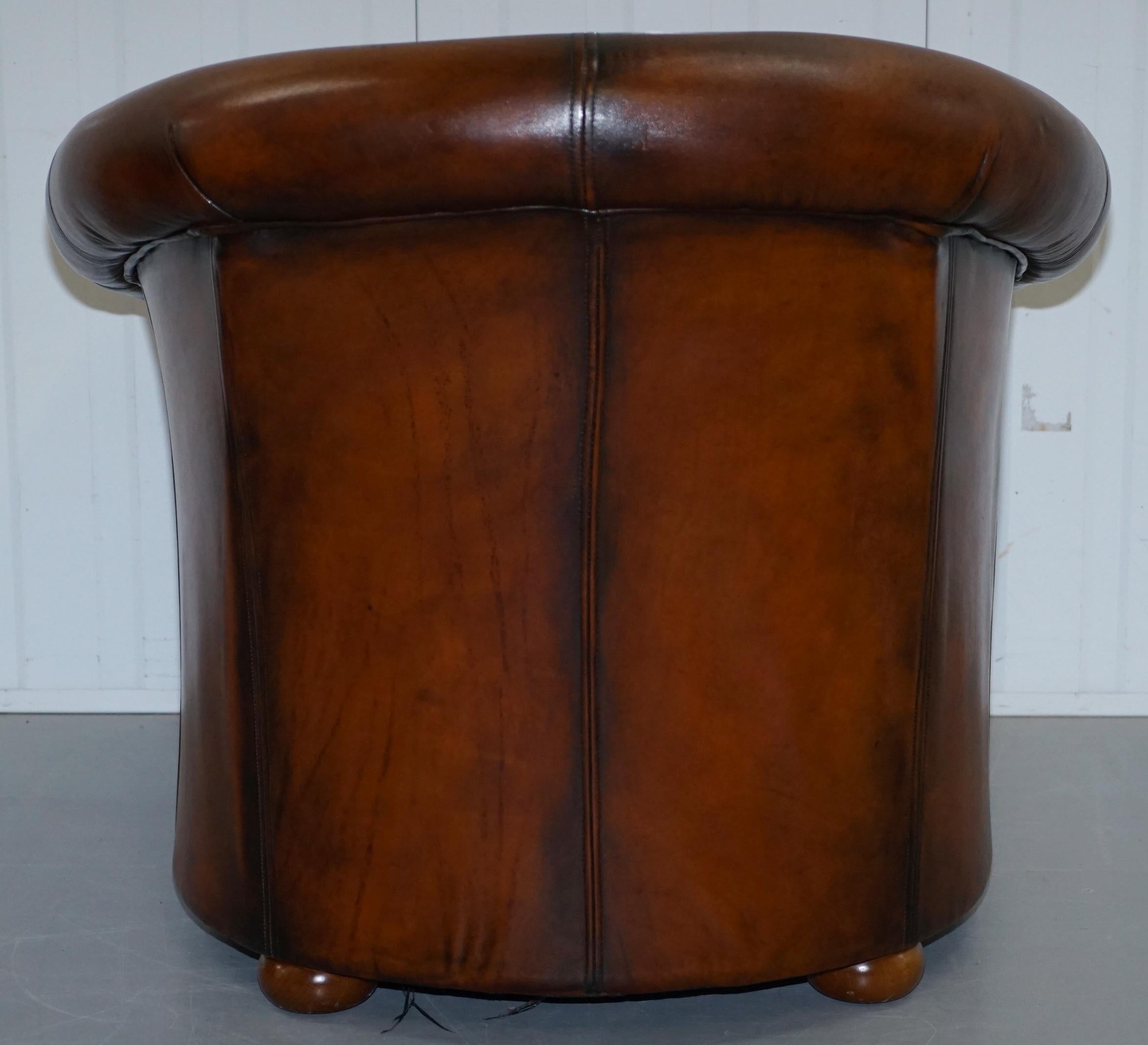 Pair of Fully Restored Whiskey Brown Leather Beauvale Furnishings Club Armchairs 14