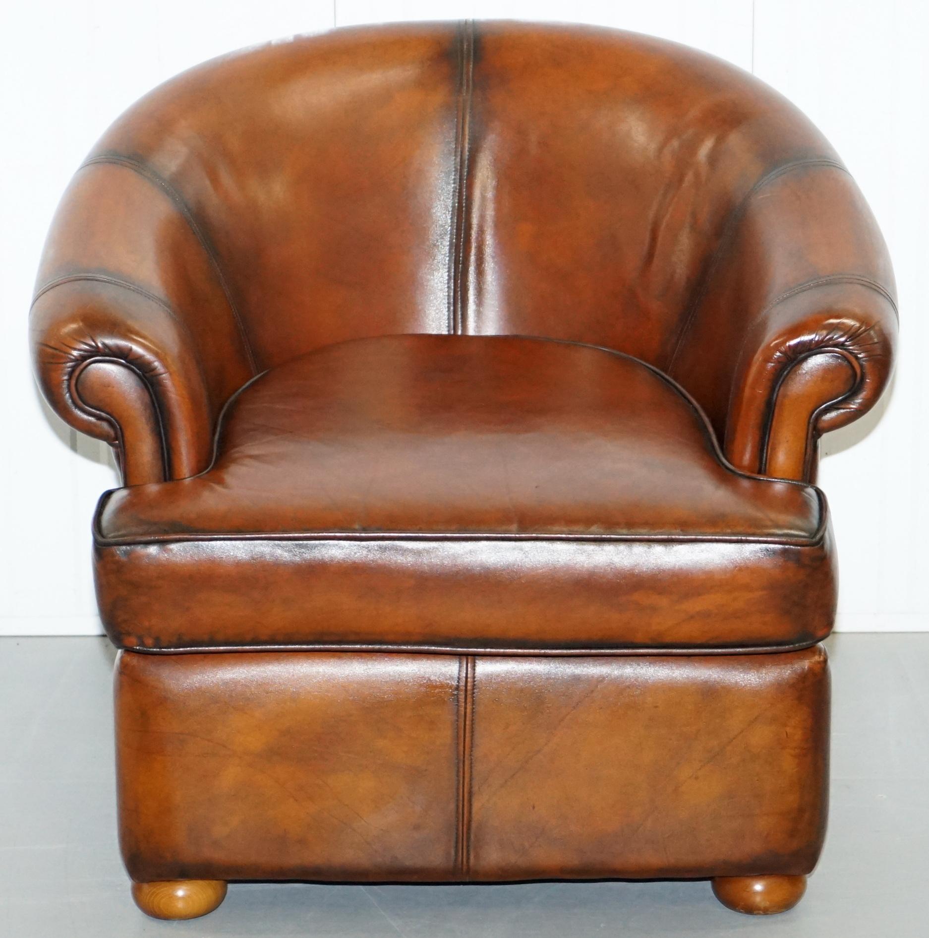 Mid-Century Modern Pair of Fully Restored Whiskey Brown Leather Beauvale Furnishings Club Armchairs
