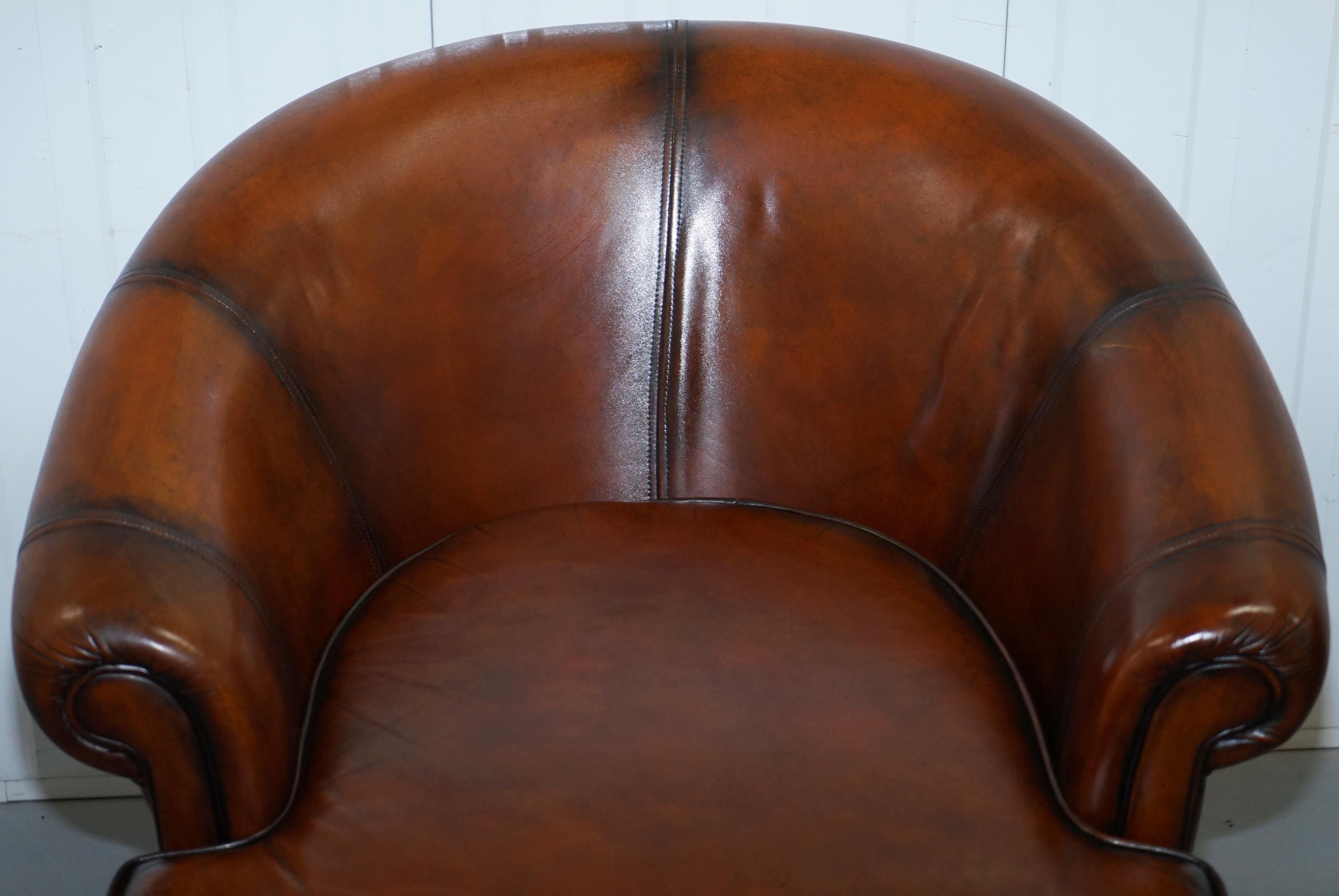 20th Century Pair of Fully Restored Whiskey Brown Leather Beauvale Furnishings Club Armchairs