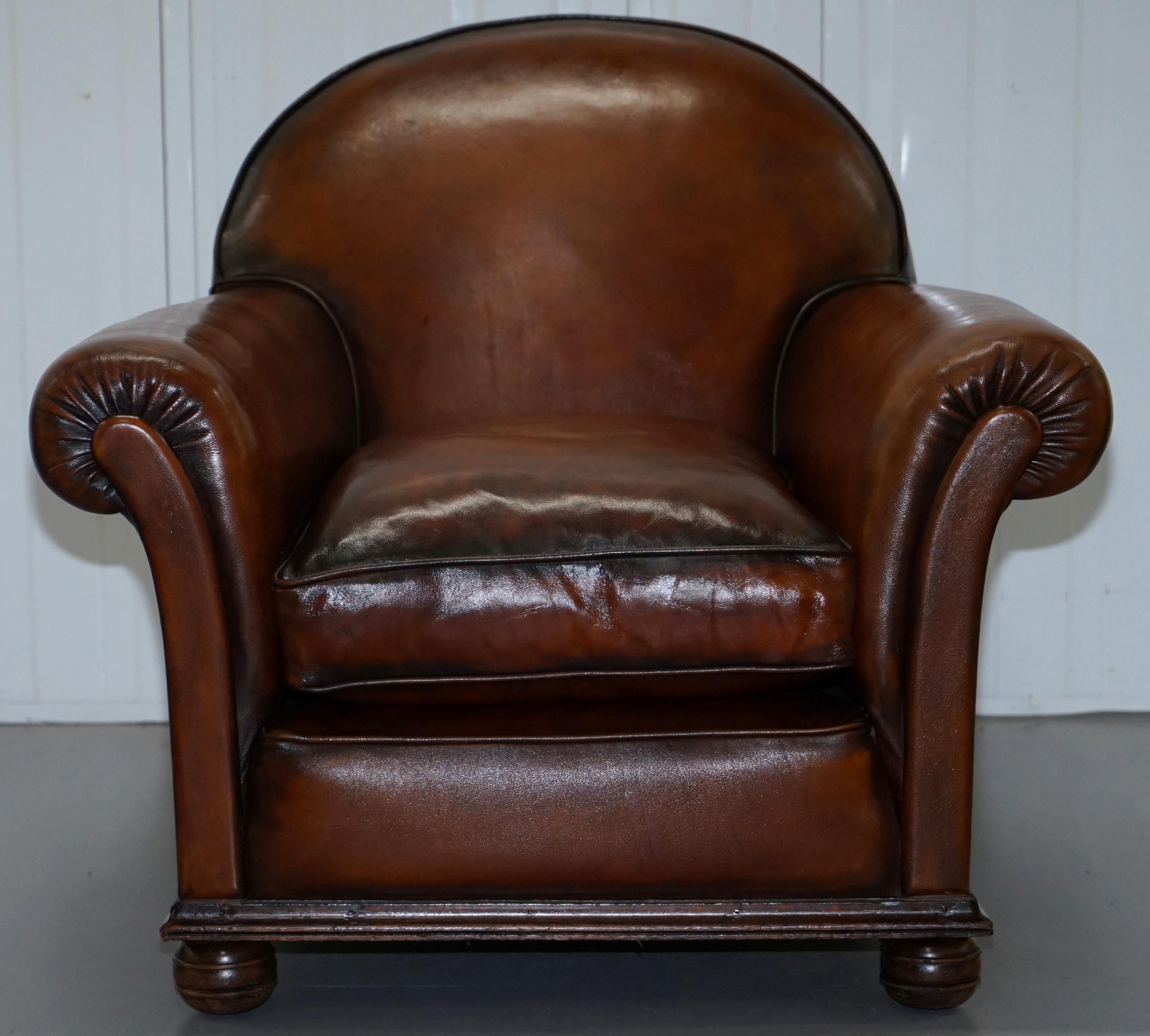Pair of Fully Restored Whisky Brown Hand Dyed Leather Victorian Club Armchairs 8