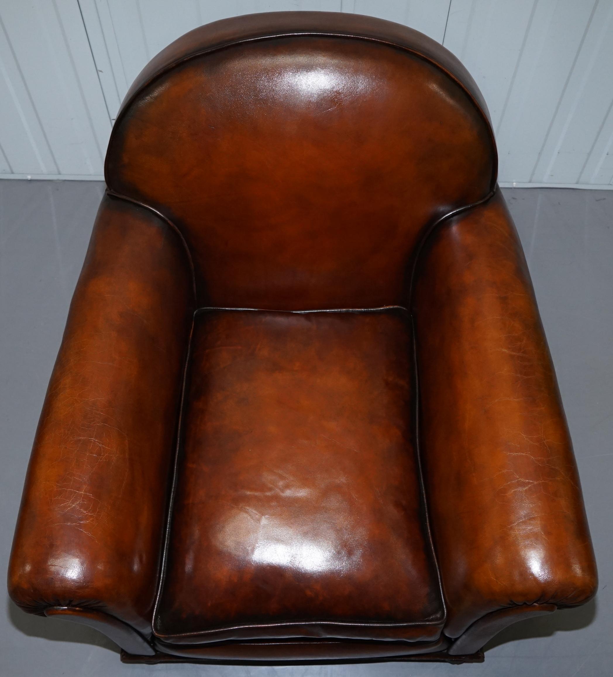 Pair of Fully Restored Whisky Brown Hand Dyed Leather Victorian Club Armchairs 9