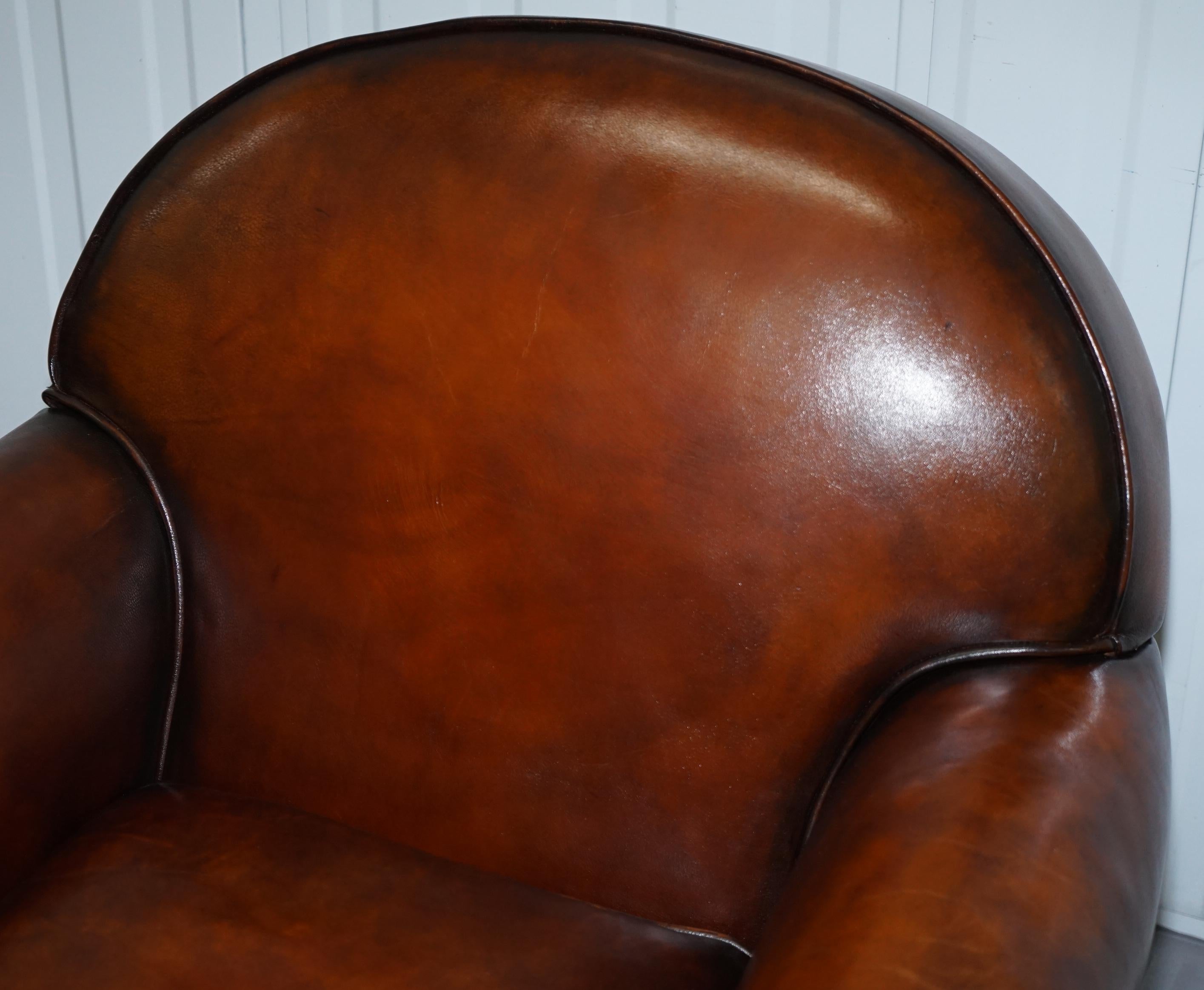 Pair of Fully Restored Whisky Brown Hand Dyed Leather Victorian Club Armchairs 10