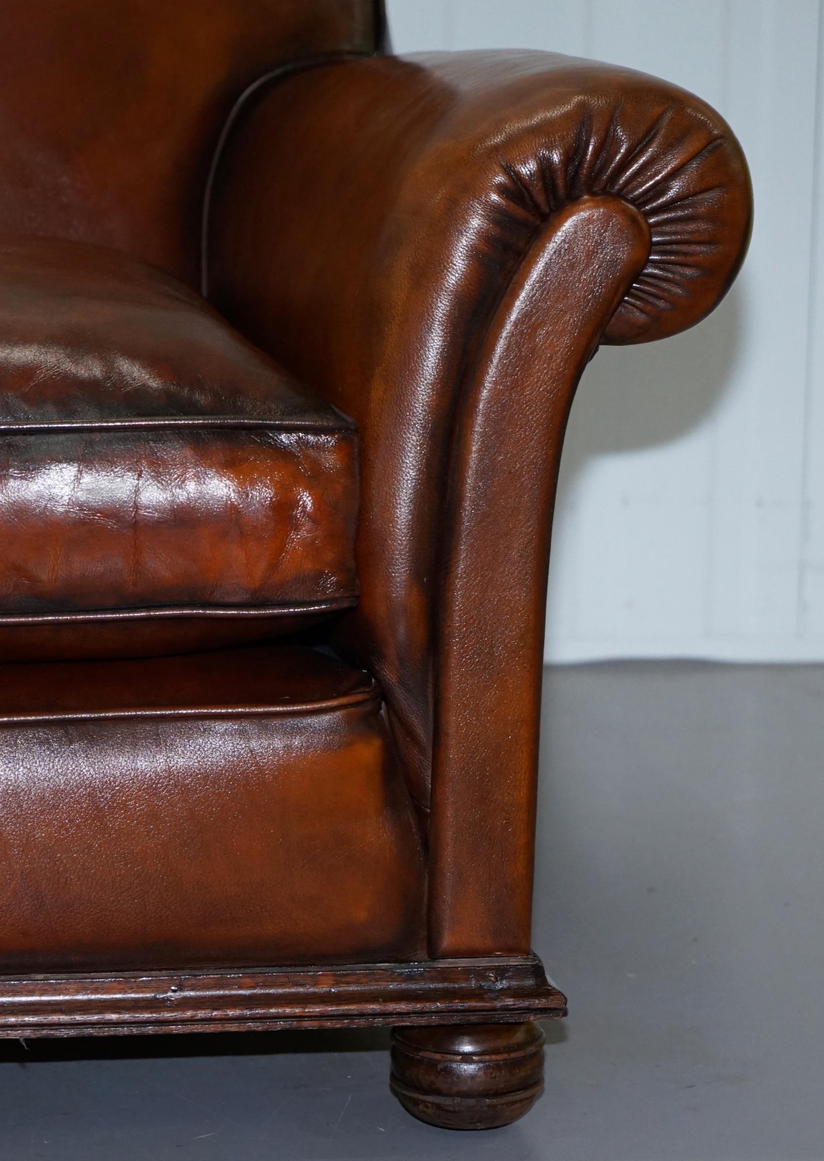Pair of Fully Restored Whisky Brown Hand Dyed Leather Victorian Club Armchairs 13