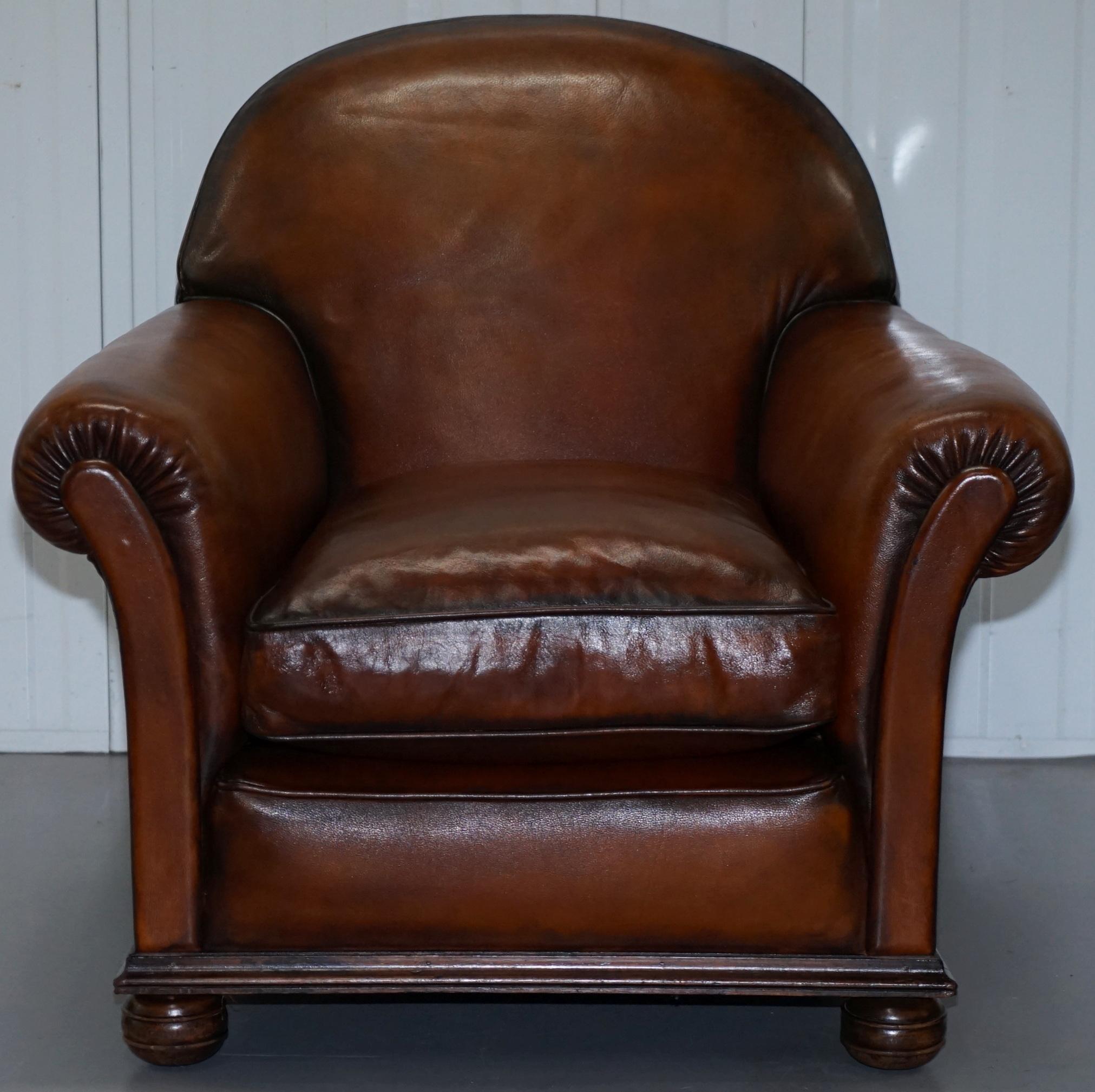 Pair of Fully Restored Whisky Brown Hand Dyed Leather Victorian Club Armchairs (Viktorianisch)