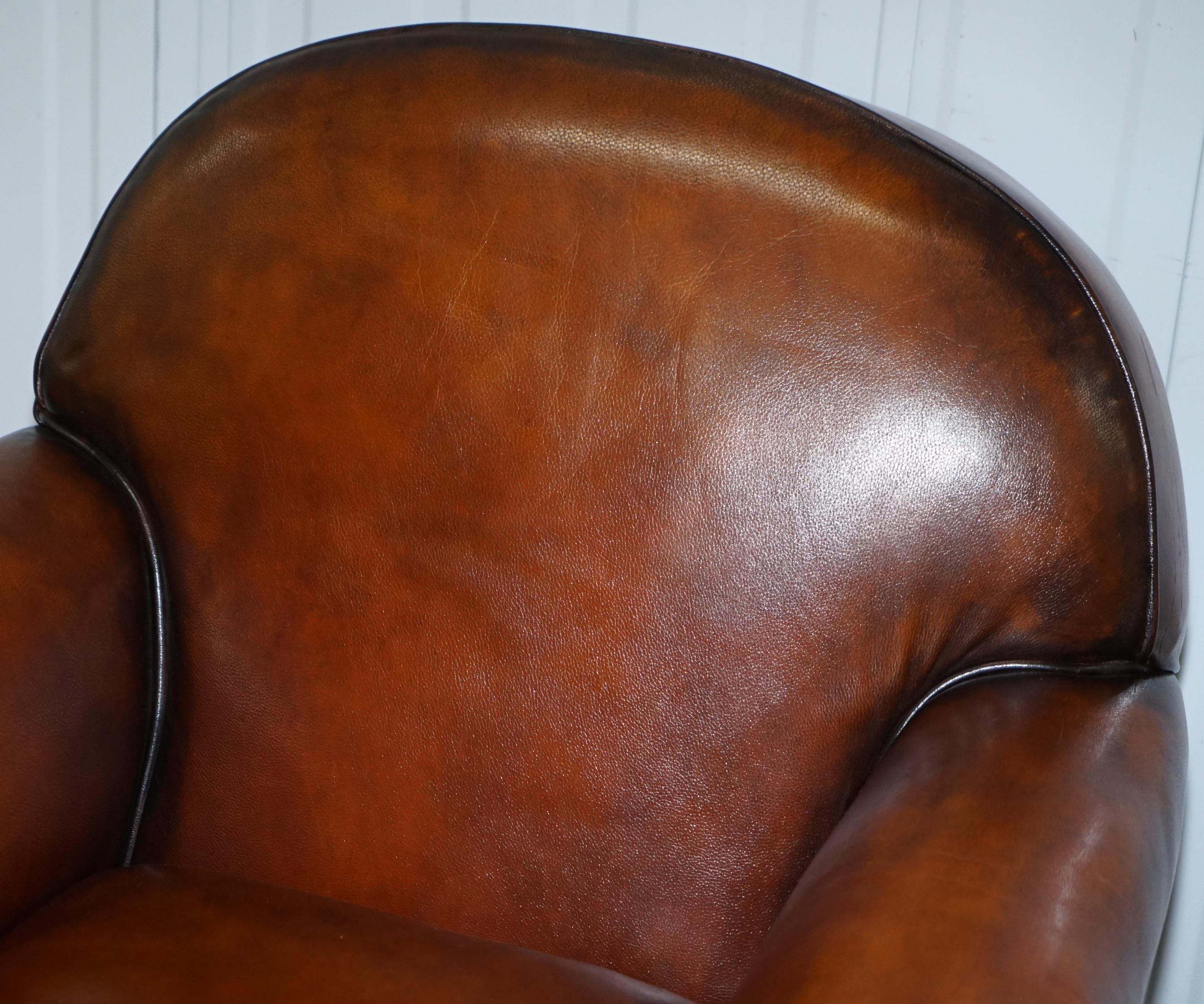 Pair of Fully Restored Whisky Brown Hand Dyed Leather Victorian Club Armchairs (Englisch)