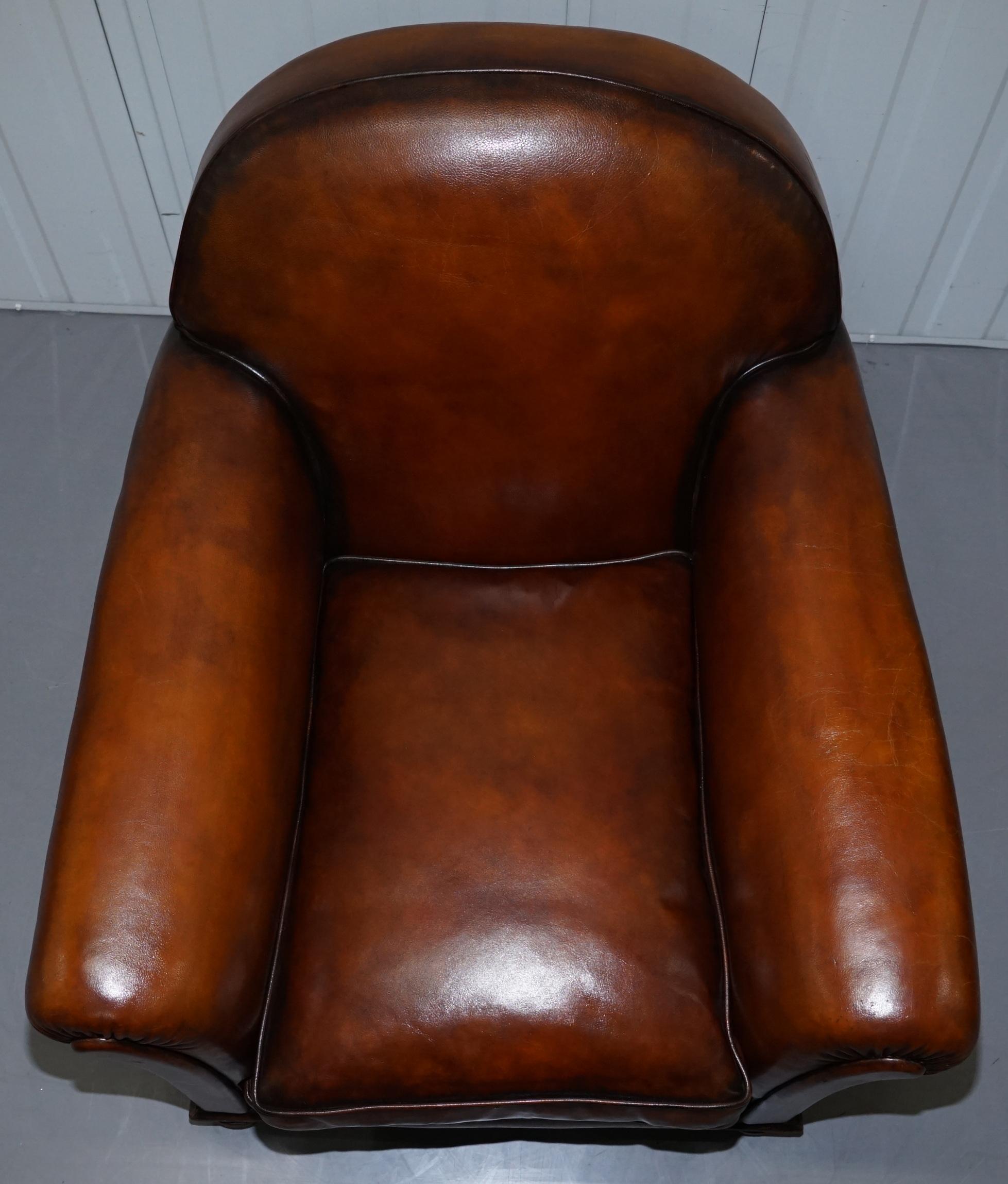 Pair of Fully Restored Whisky Brown Hand Dyed Leather Victorian Club Armchairs (Handgefertigt)