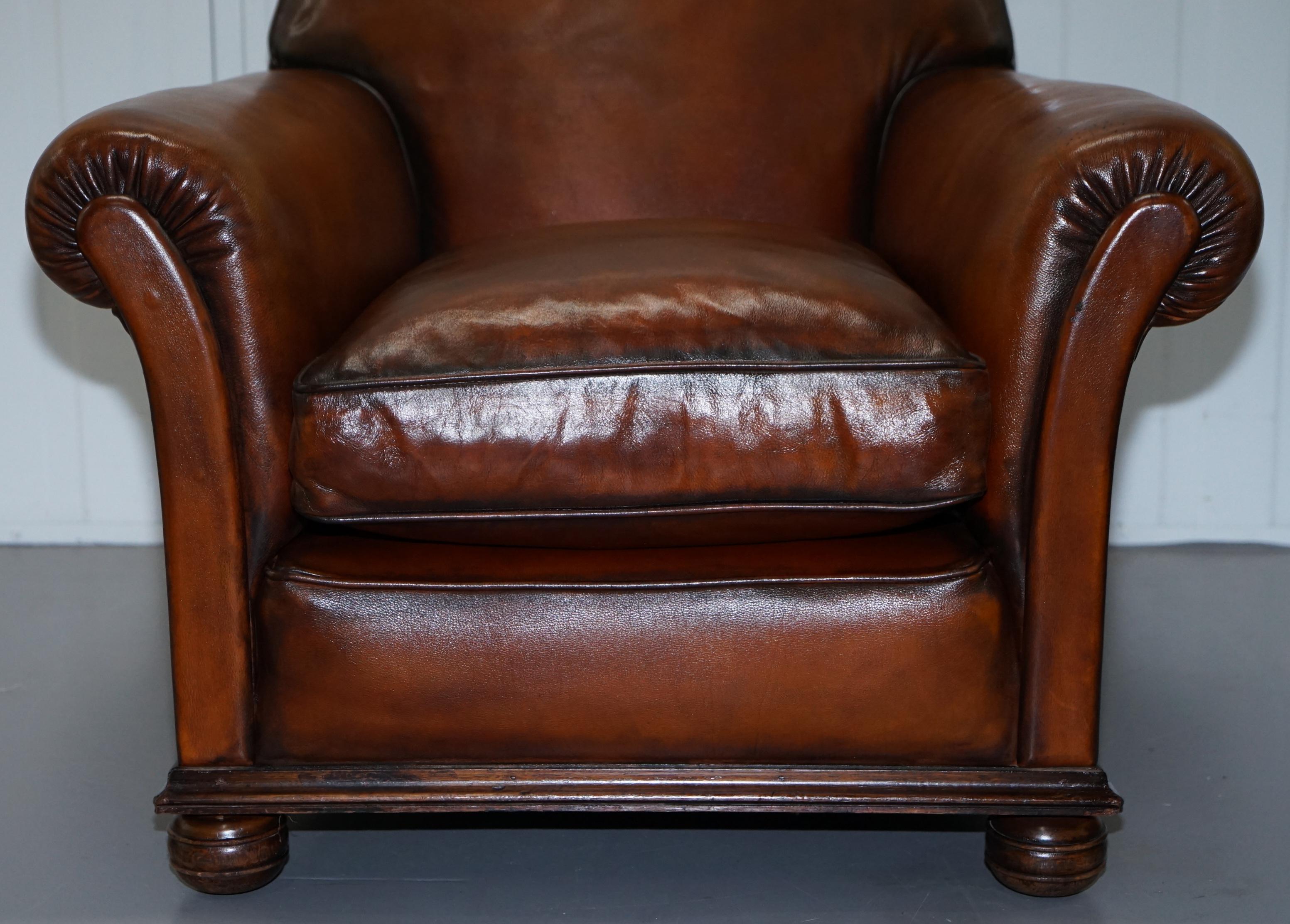 Pair of Fully Restored Whisky Brown Hand Dyed Leather Victorian Club Armchairs (Leder)