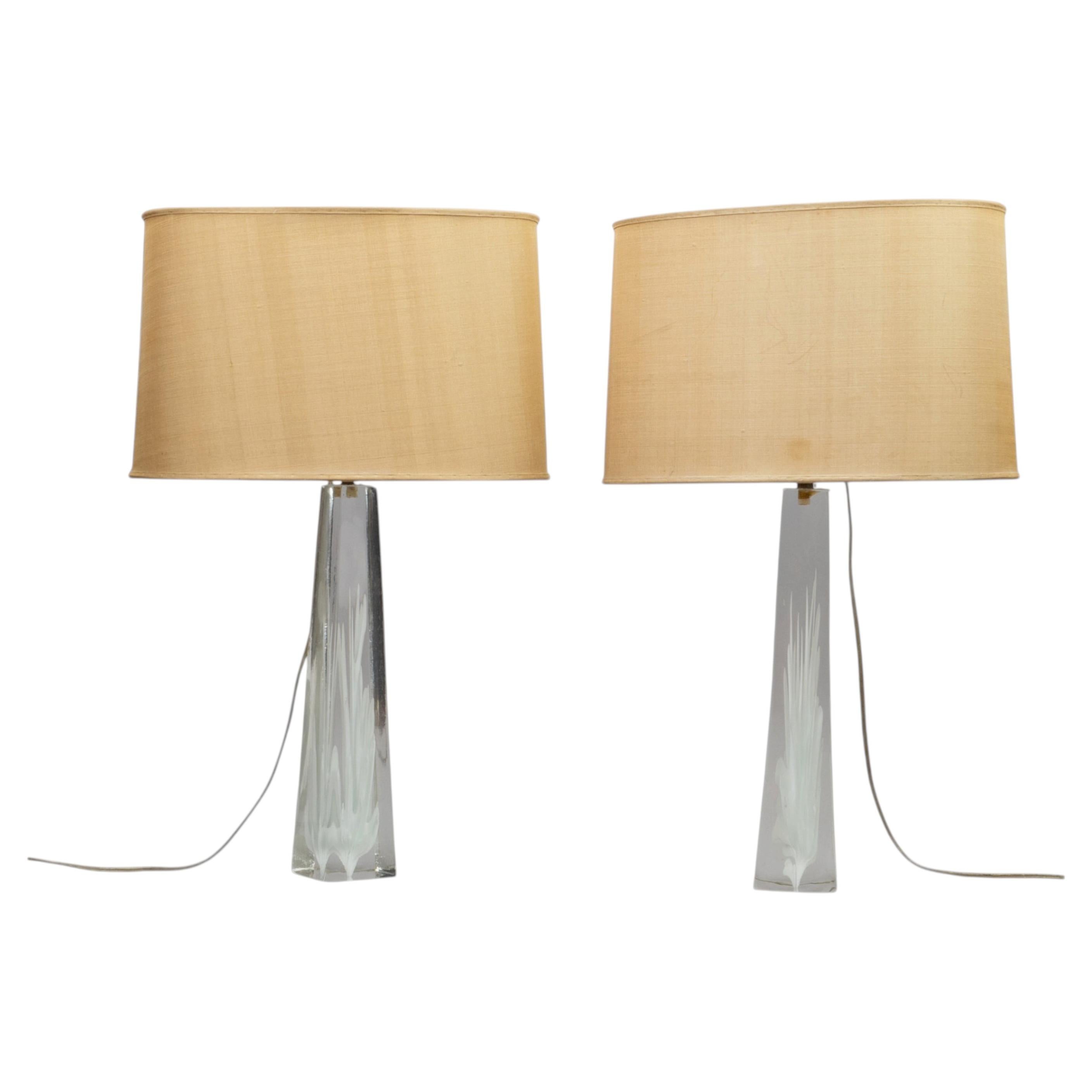 Ein Paar Fulvio Bianconi „Con Fiamma“ Tischlampen aus Murano-Glas in Obeliskenform für Venini