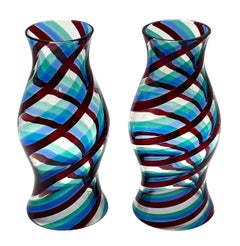 Pair of Fulvio Bianconi for Venini "Fasce Ritorte" Glass Hurricane Candle Shades
