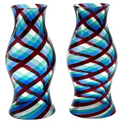Pair of Fulvio Bianconi for Venini "Fasce Ritorte" Glass Hurricane Candle Shades