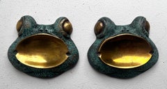 Pair of "Fun" Brass Frog Ashtrays
