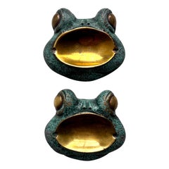 Pair of "Fun" Brass Frog Ashtrays Pair of "Fun" Brass Frog Ashtrays