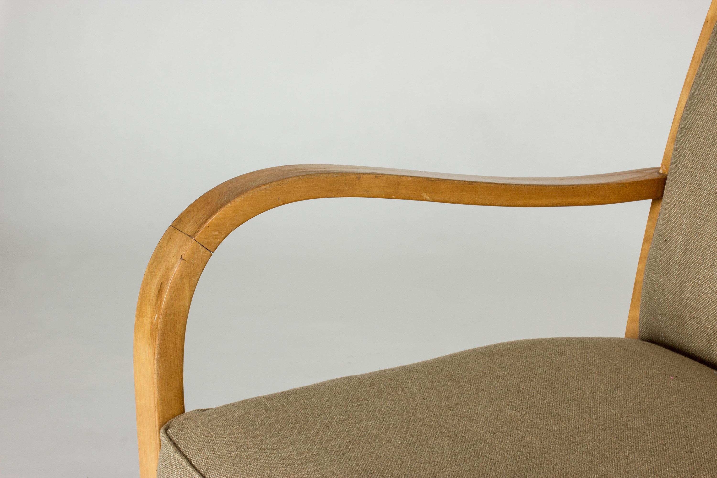 Pair of Functionalist Birch and Linen Lounge Chairs by Axel Larsson for Bodafors For Sale 3