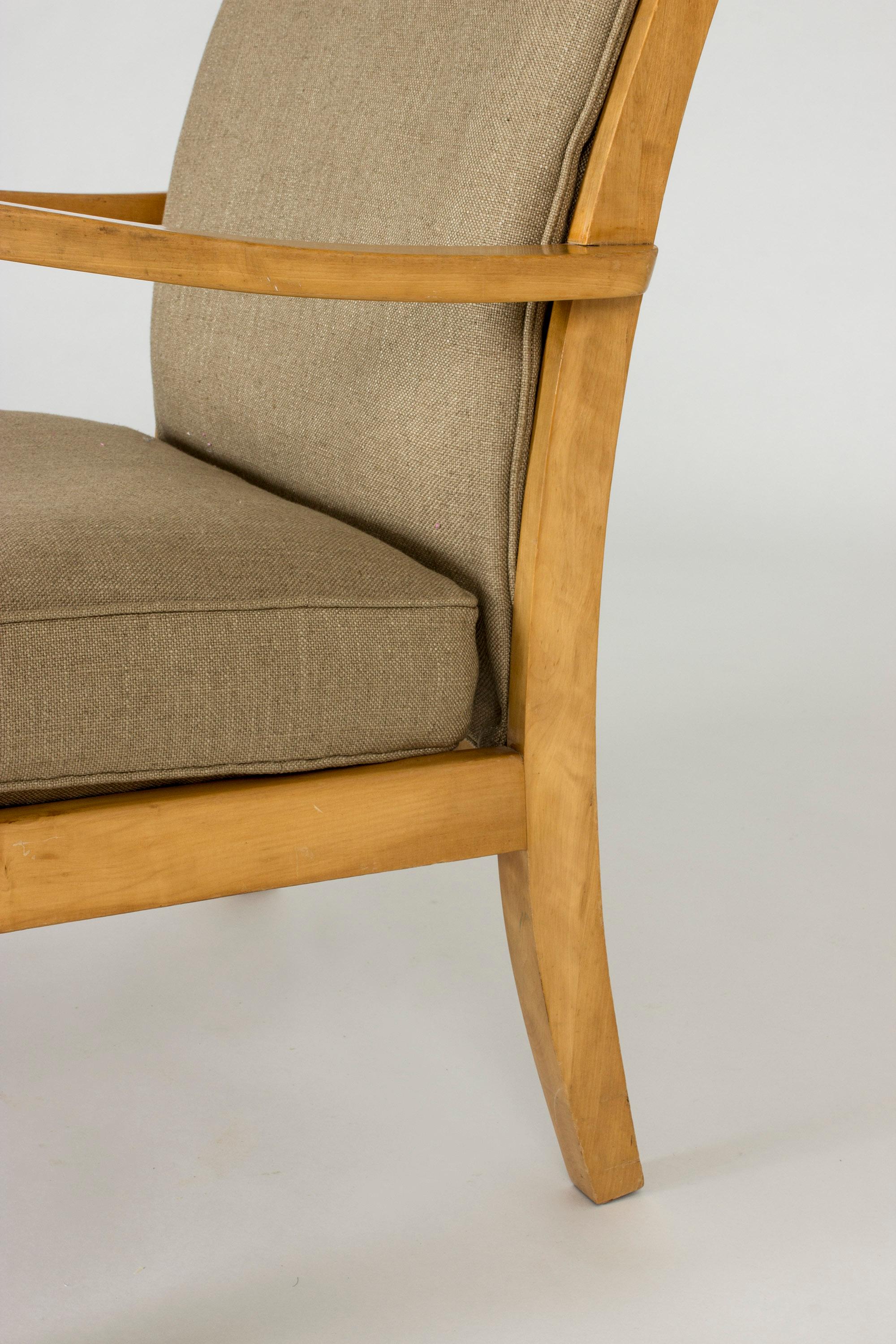 Pair of Functionalist Birch and Linen Lounge Chairs by Axel Larsson for Bodafors For Sale 4