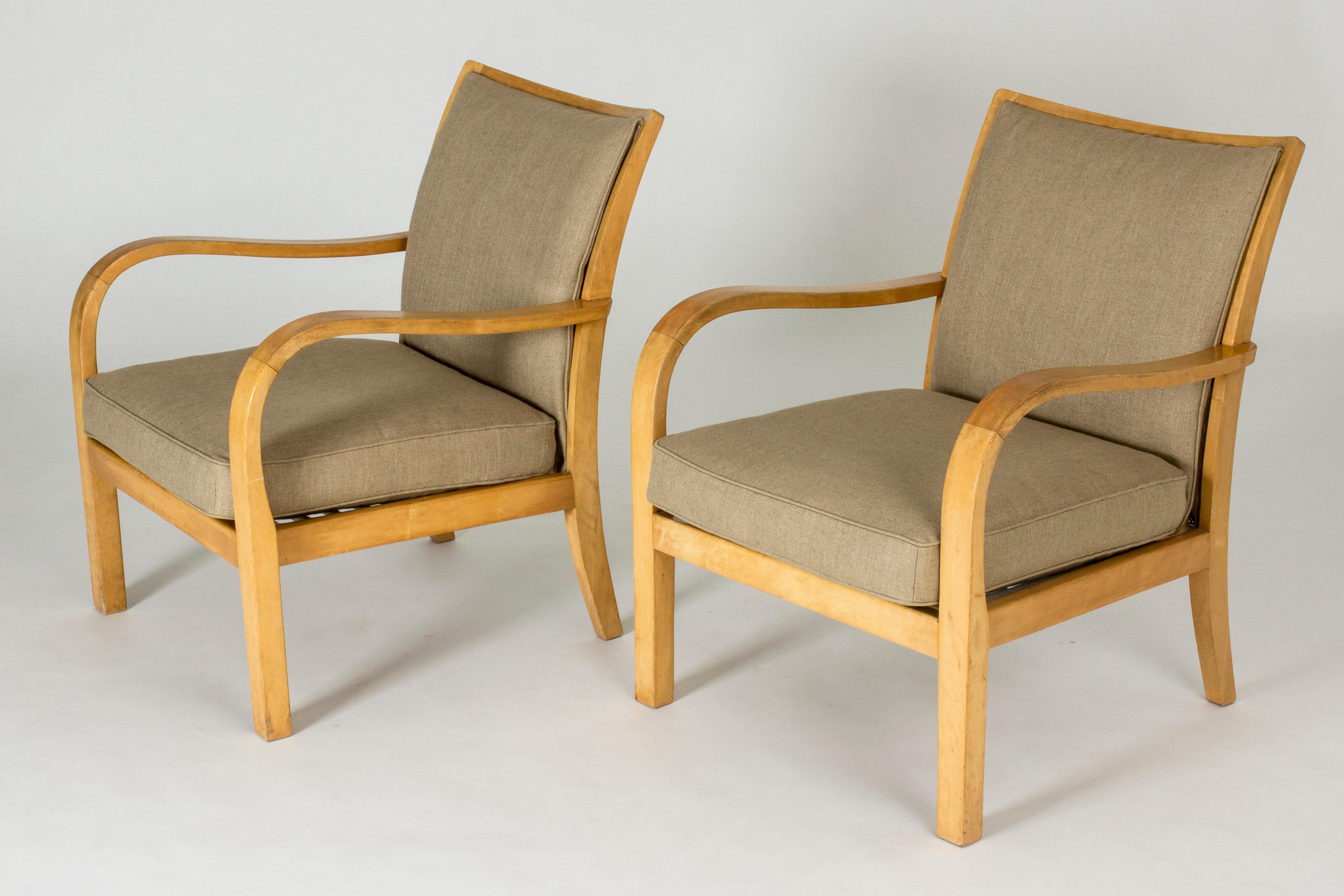 Scandinave moderne Paire de chaises longues fonctionnelles en bouleau et lin par Axel Larsson pour Bodafors en vente