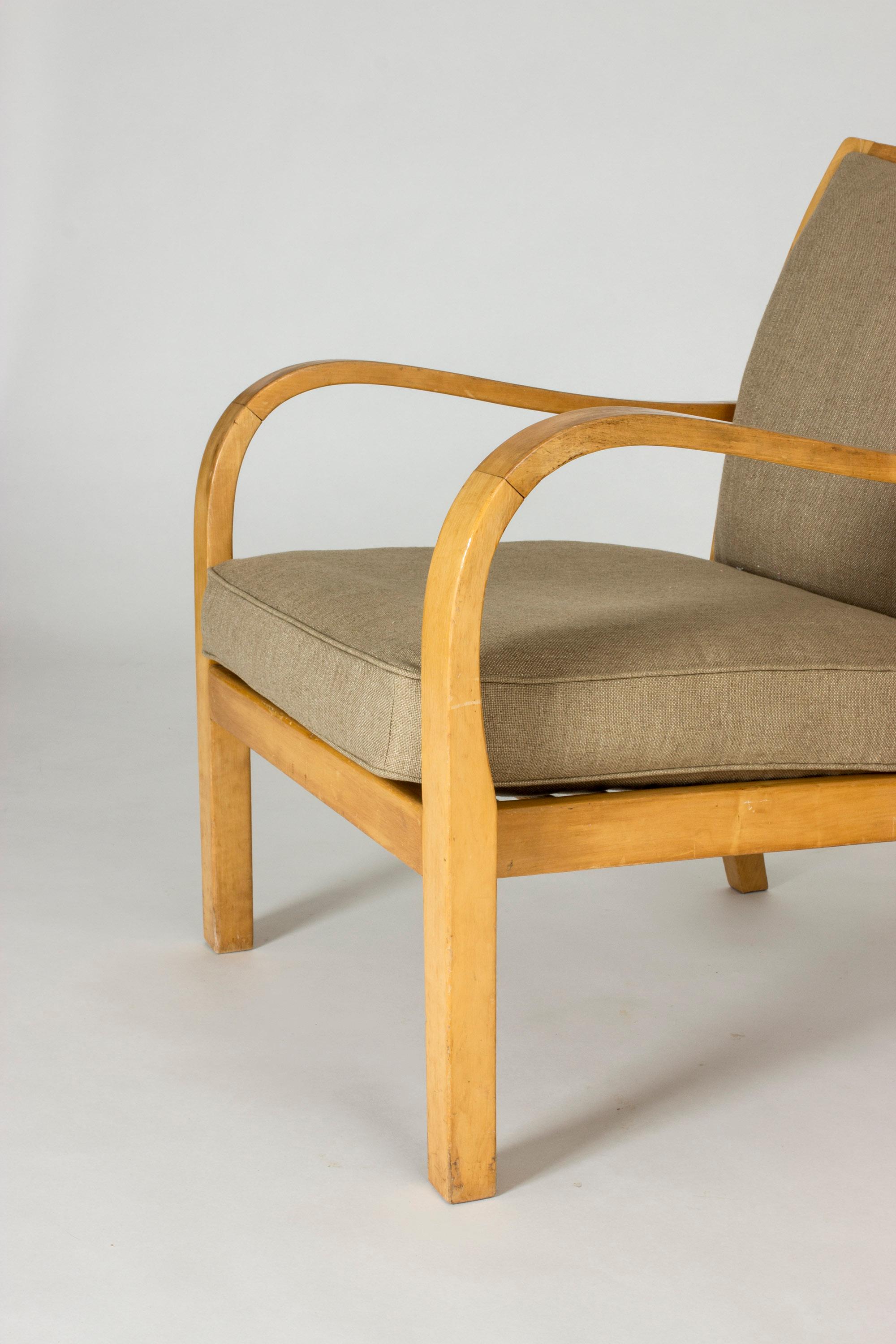 Swedish Pair of Functionalist Birch and Linen Lounge Chairs by Axel Larsson for Bodafors For Sale