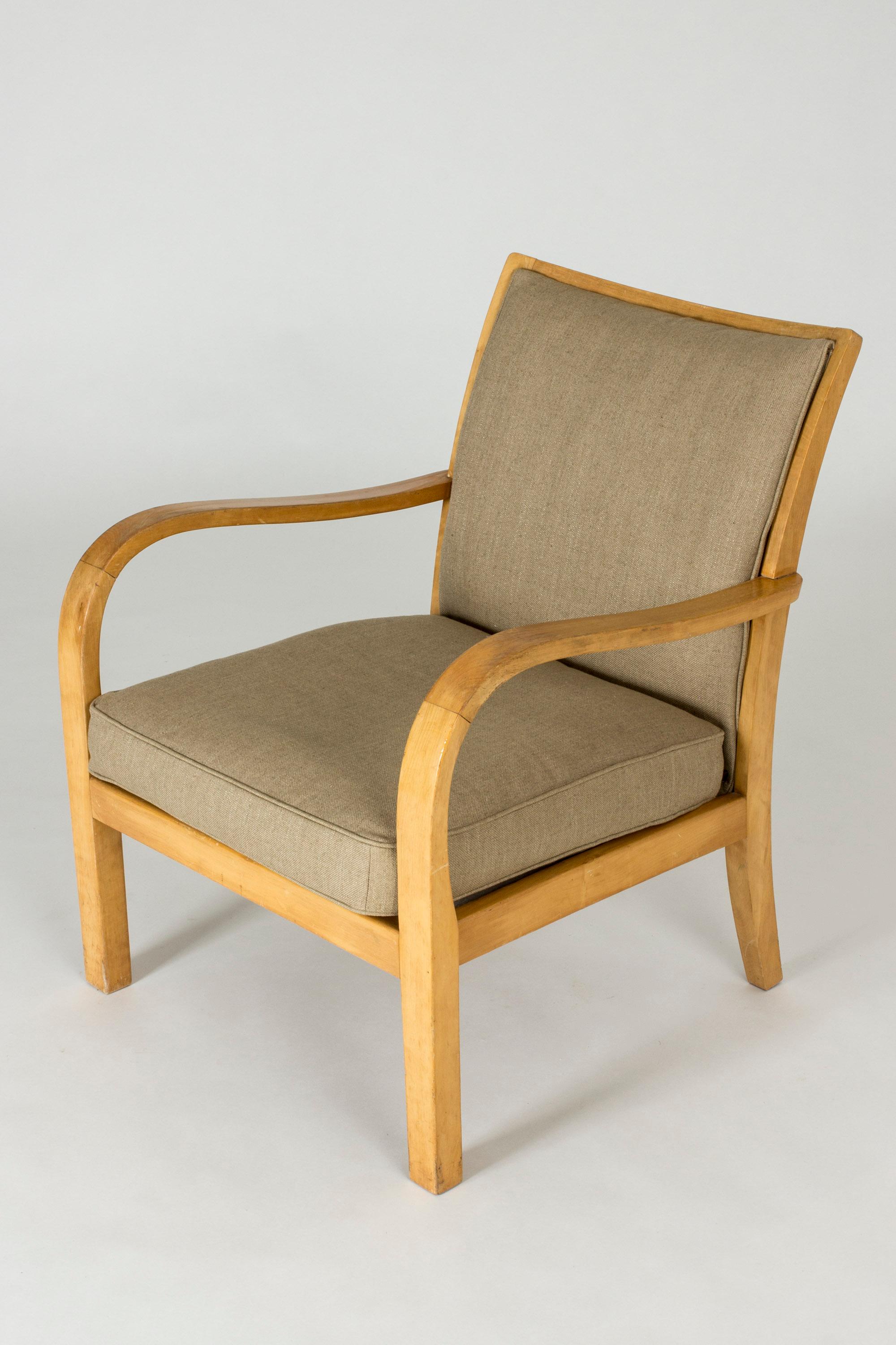 Pair of Functionalist Birch and Linen Lounge Chairs by Axel Larsson for Bodafors For Sale 1