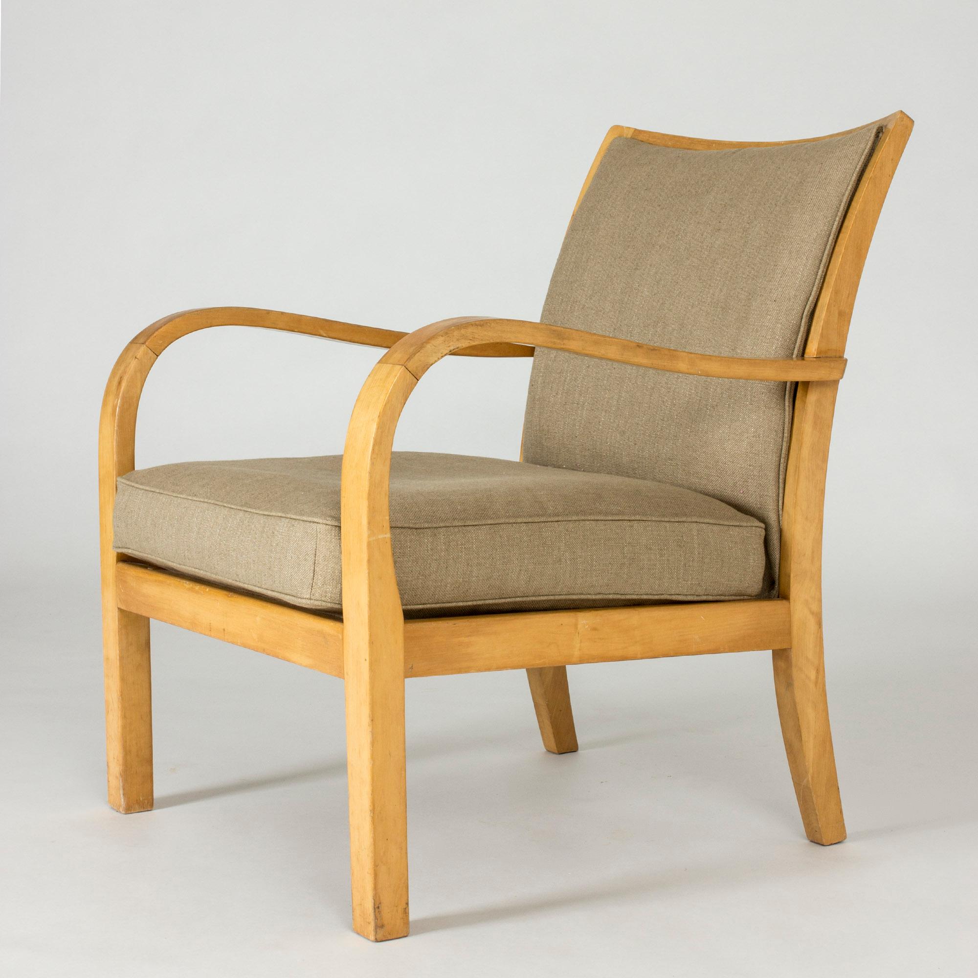Pair of Functionalist Birch and Linen Lounge Chairs by Axel Larsson for Bodafors For Sale 2