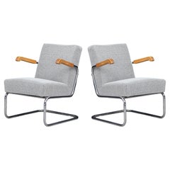 Pair of Functionalist Cantilever Armchairs with Wooden Armrests, Cz 1930