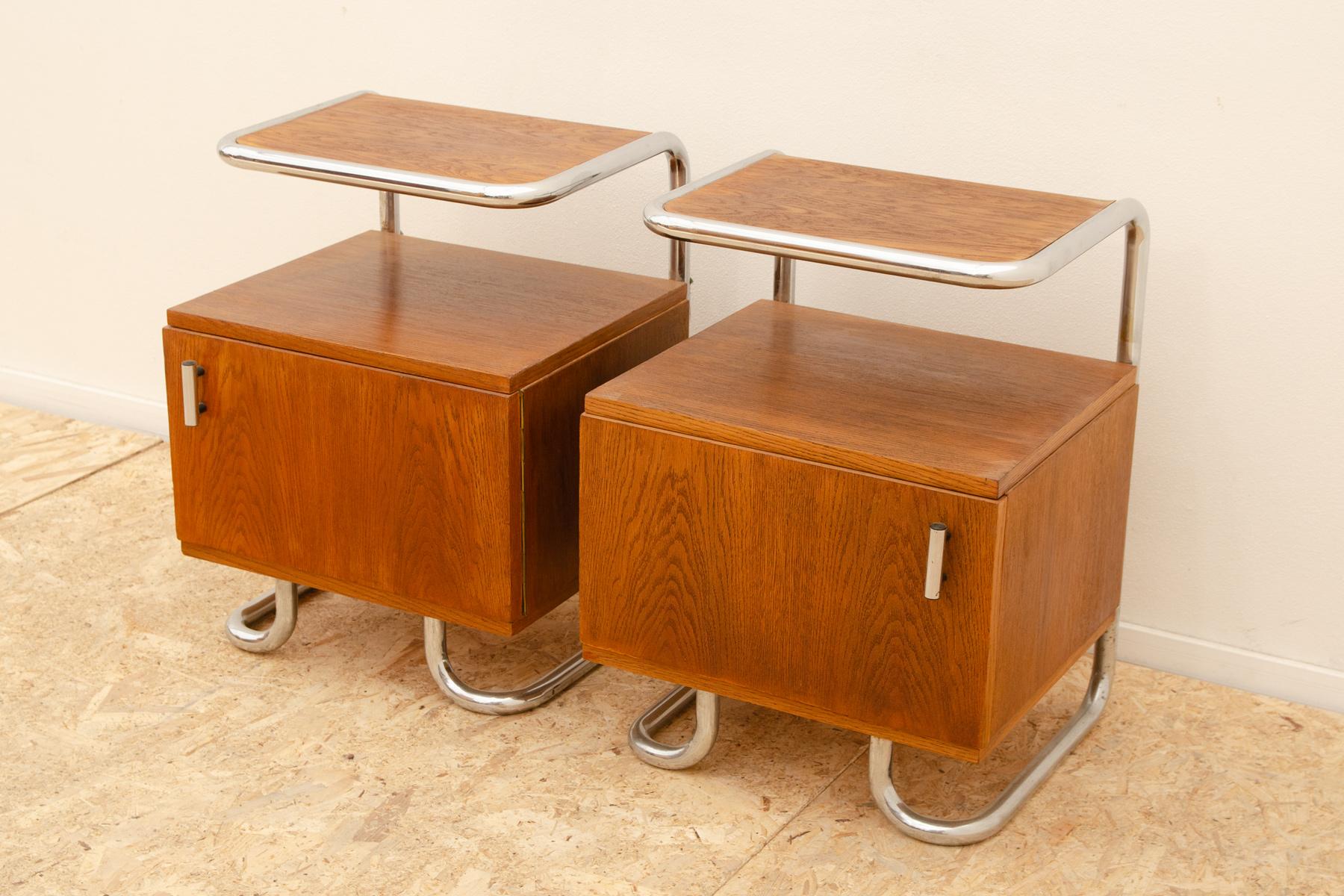 Bauhaus Pair of Functionalist chromed night stands by Vichr & spol, 1950’s, Czech.