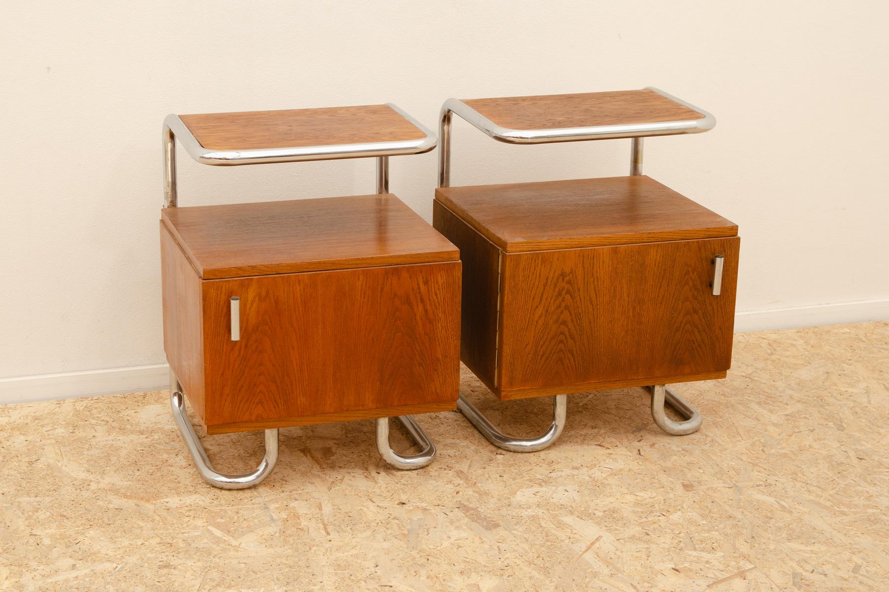 Veneer Pair of Functionalist chromed night stands by Vichr & spol, 1950’s, Czech.