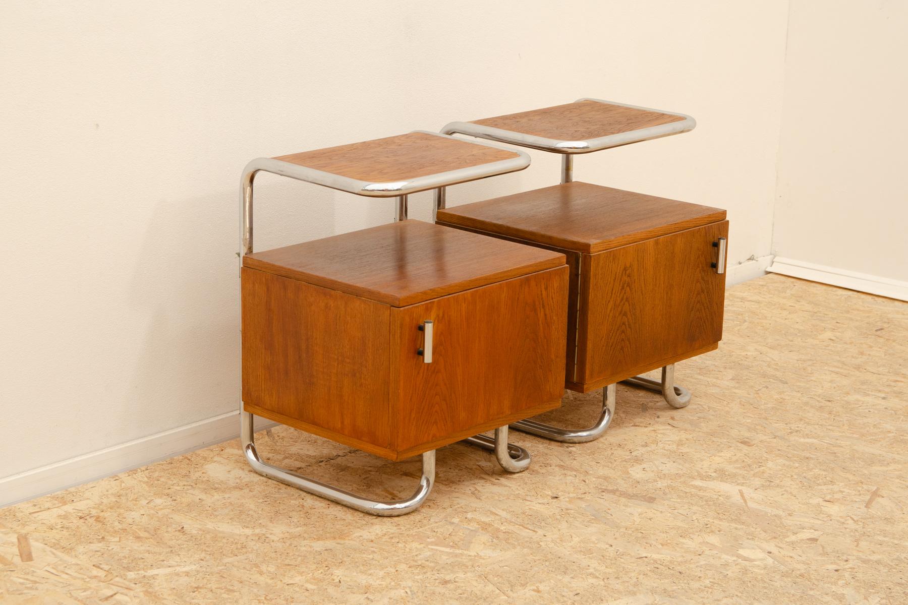 Pair of Functionalist chromed night stands by Vichr & spol, 1950’s, Czech. In Good Condition In Prague 8, CZ