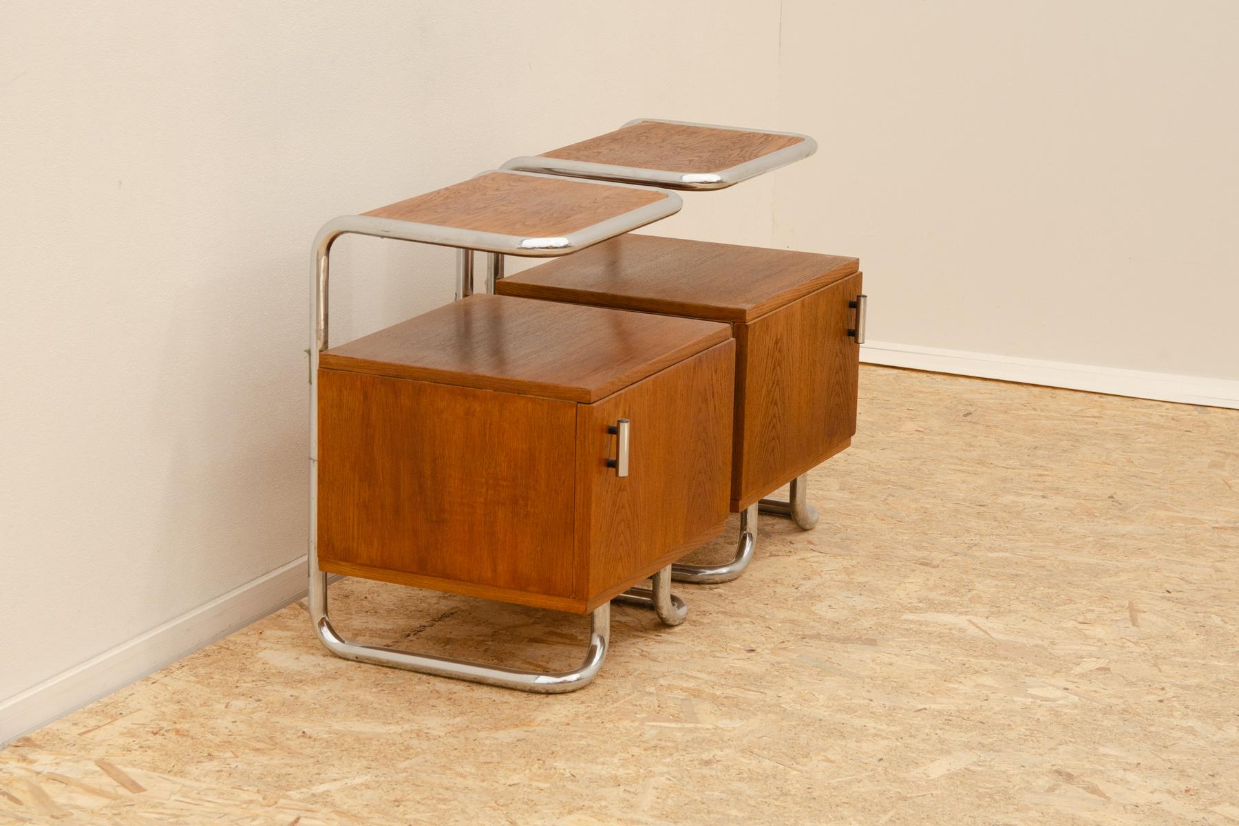 20th Century Pair of Functionalist chromed night stands by Vichr & spol, 1950’s, Czech.