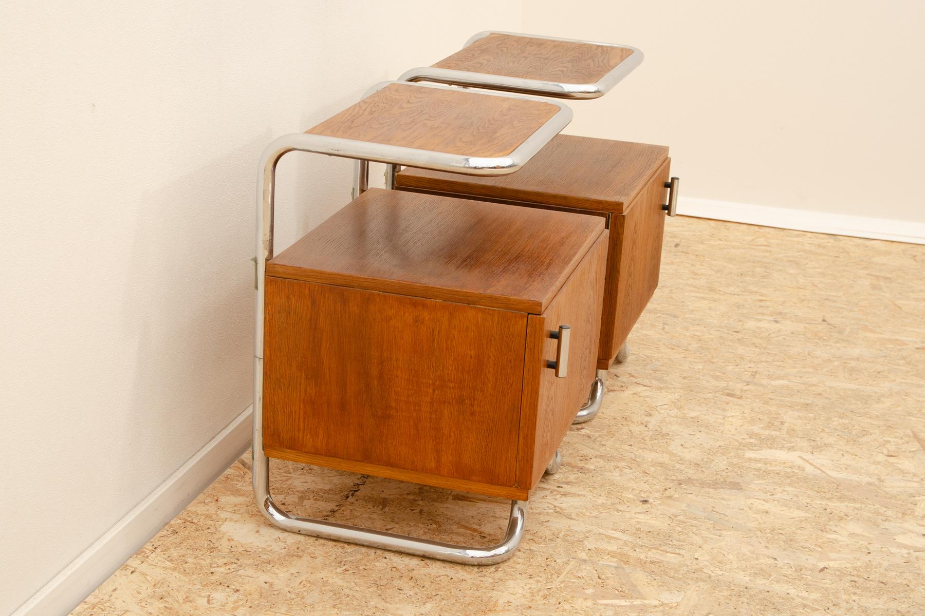 Metal Pair of Functionalist chromed night stands by Vichr & spol, 1950’s, Czech.