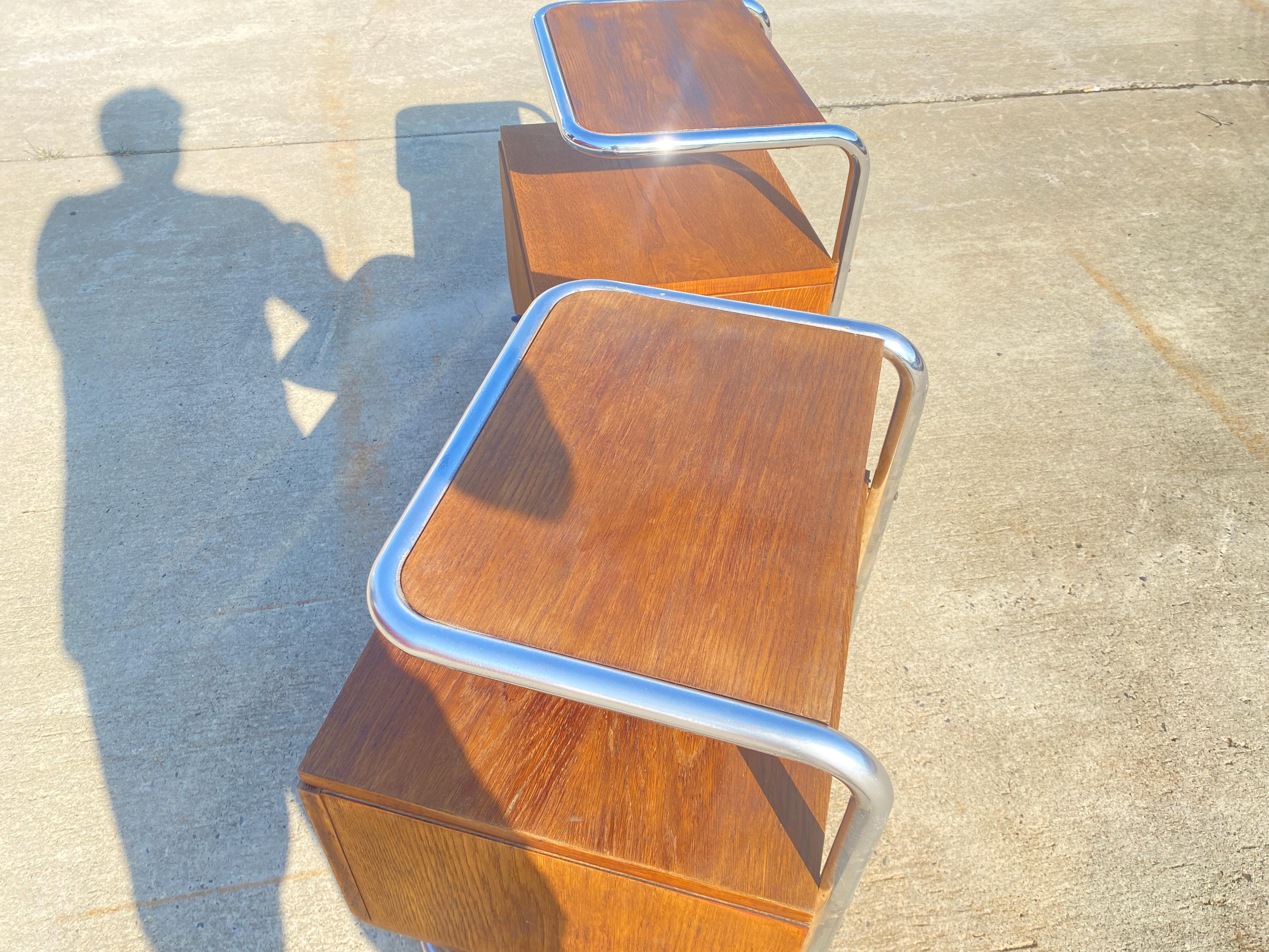 Bauhaus Pair of Functionalist chromed night stands by Vichr & spol, 1950’s, Czechoslovak