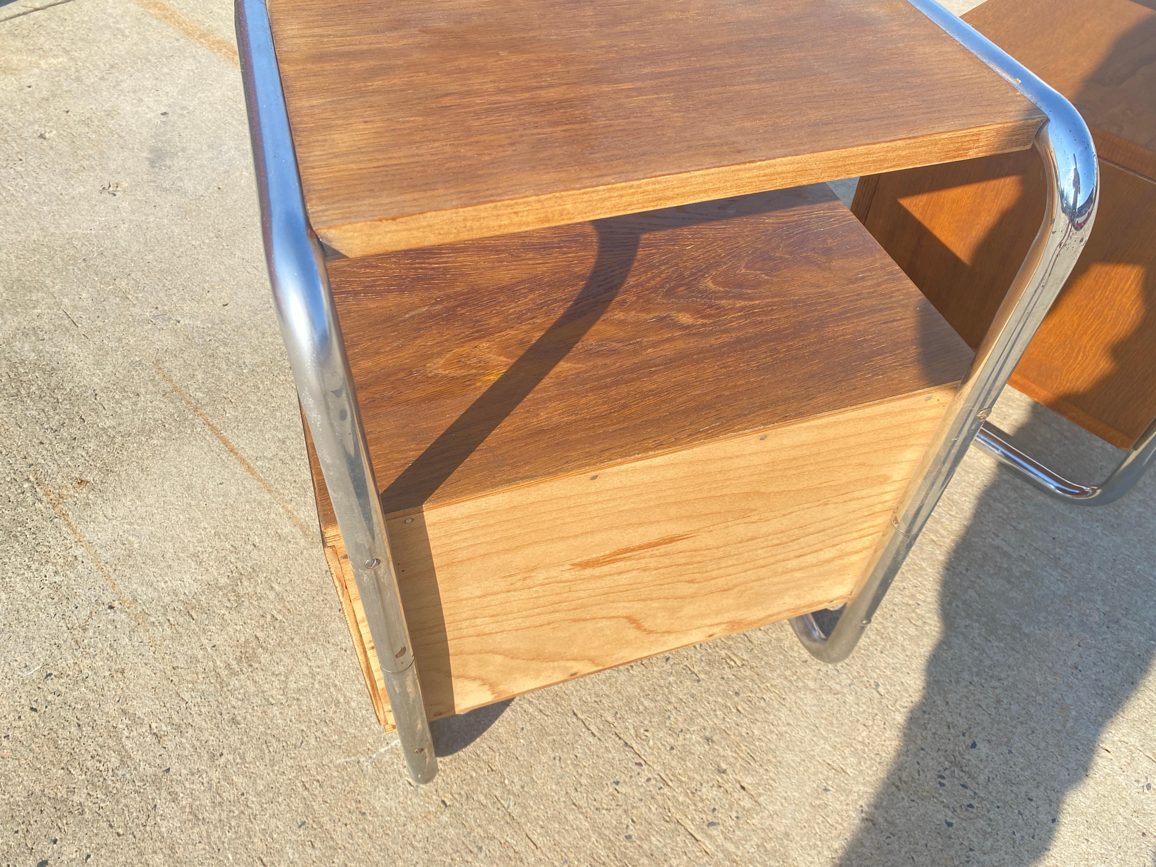Veneer Pair of Functionalist chromed night stands by Vichr & spol, 1950’s, Czechoslovak