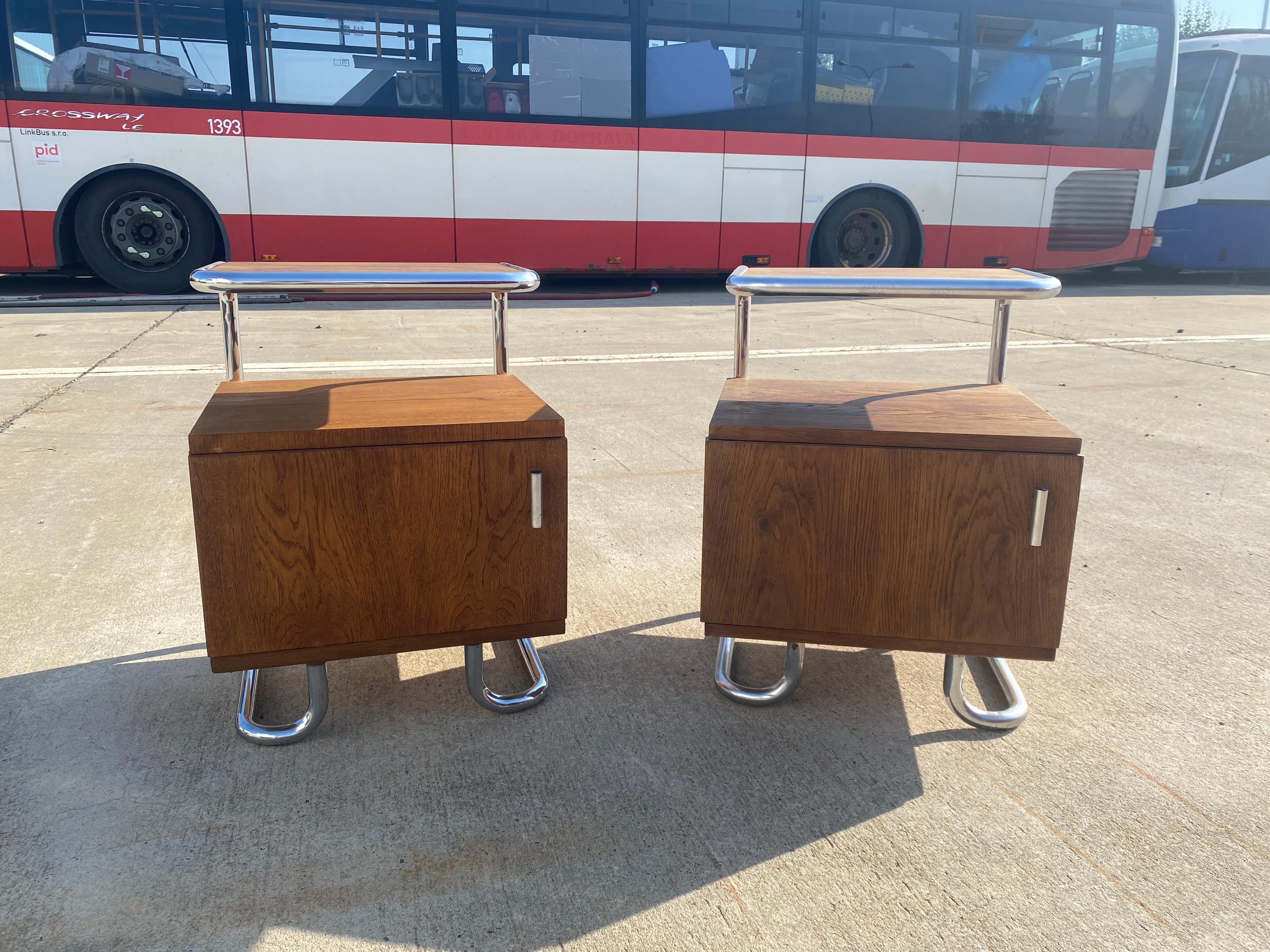 Metal Pair of Functionalist chromed night stands by Vichr & spol, 1950’s, Czechoslovak