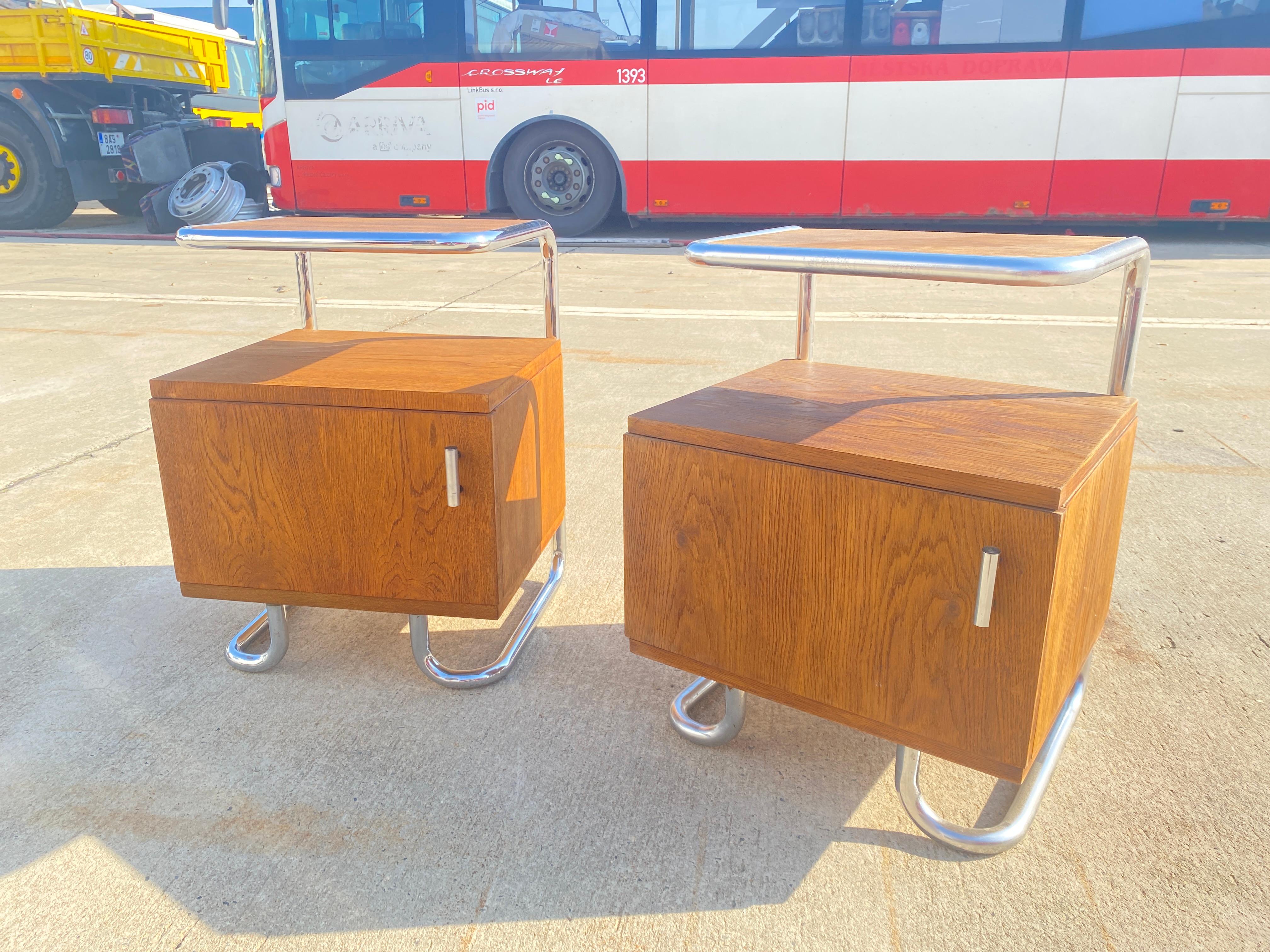 Pair of Functionalist chromed night stands by Vichr & spol, 1950’s, Czechoslovak 1