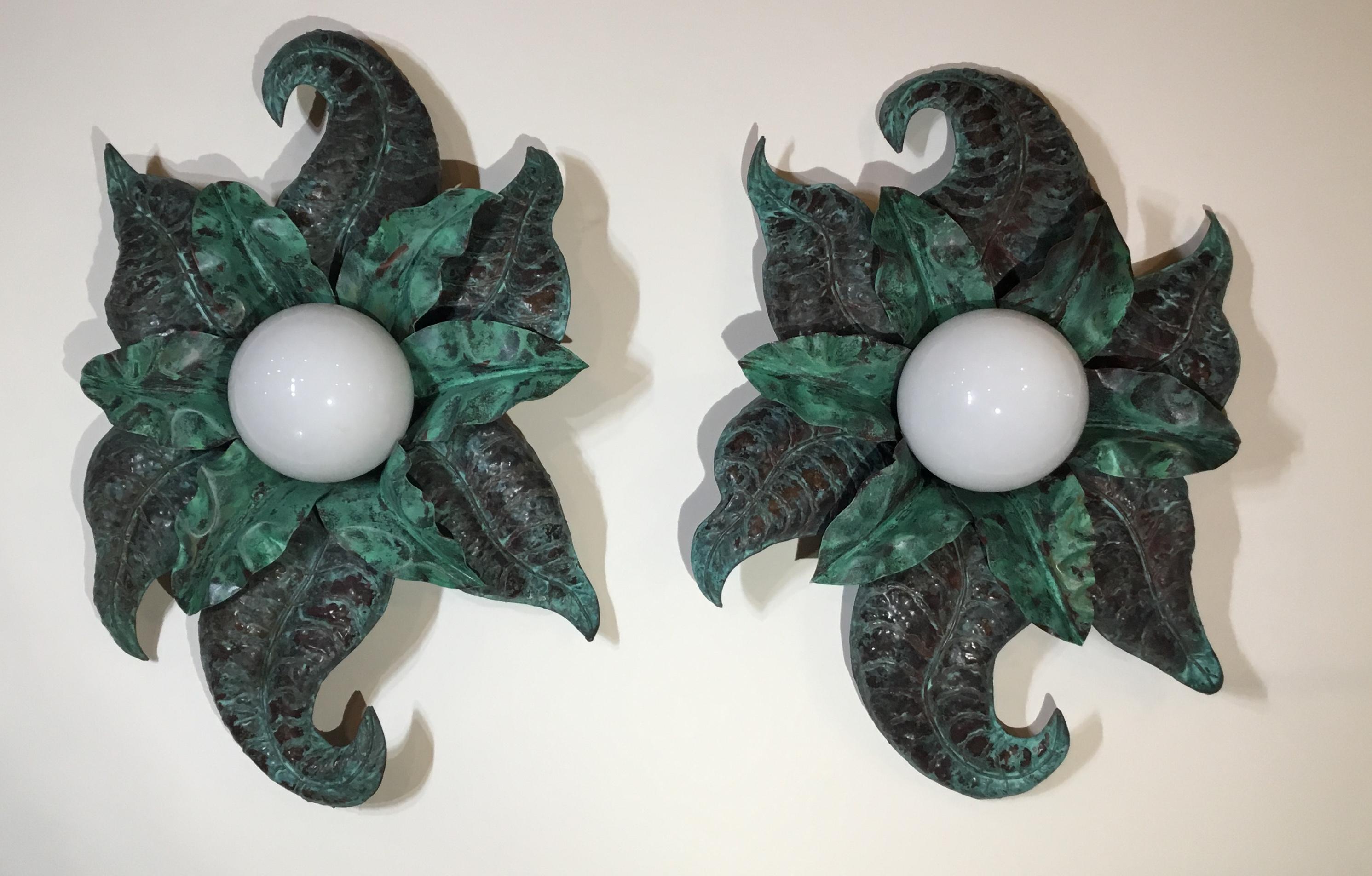 Pair of Funky Copper Wall Sconces For Sale 1
