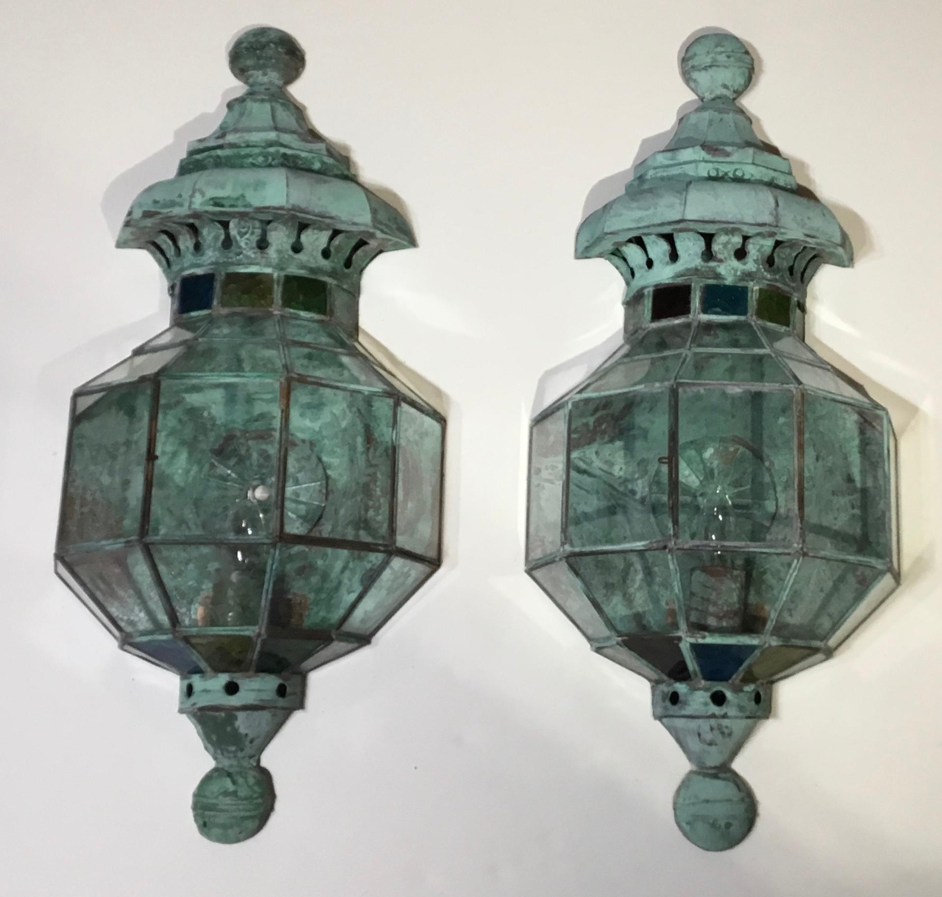 Pair of Funky Handcrafted Copper Wall Lantern 2