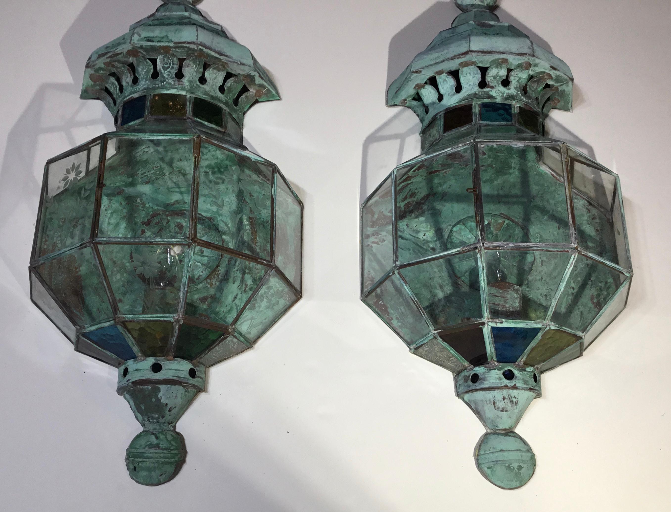 Pair of Funky Handcrafted Copper Wall Lantern 3