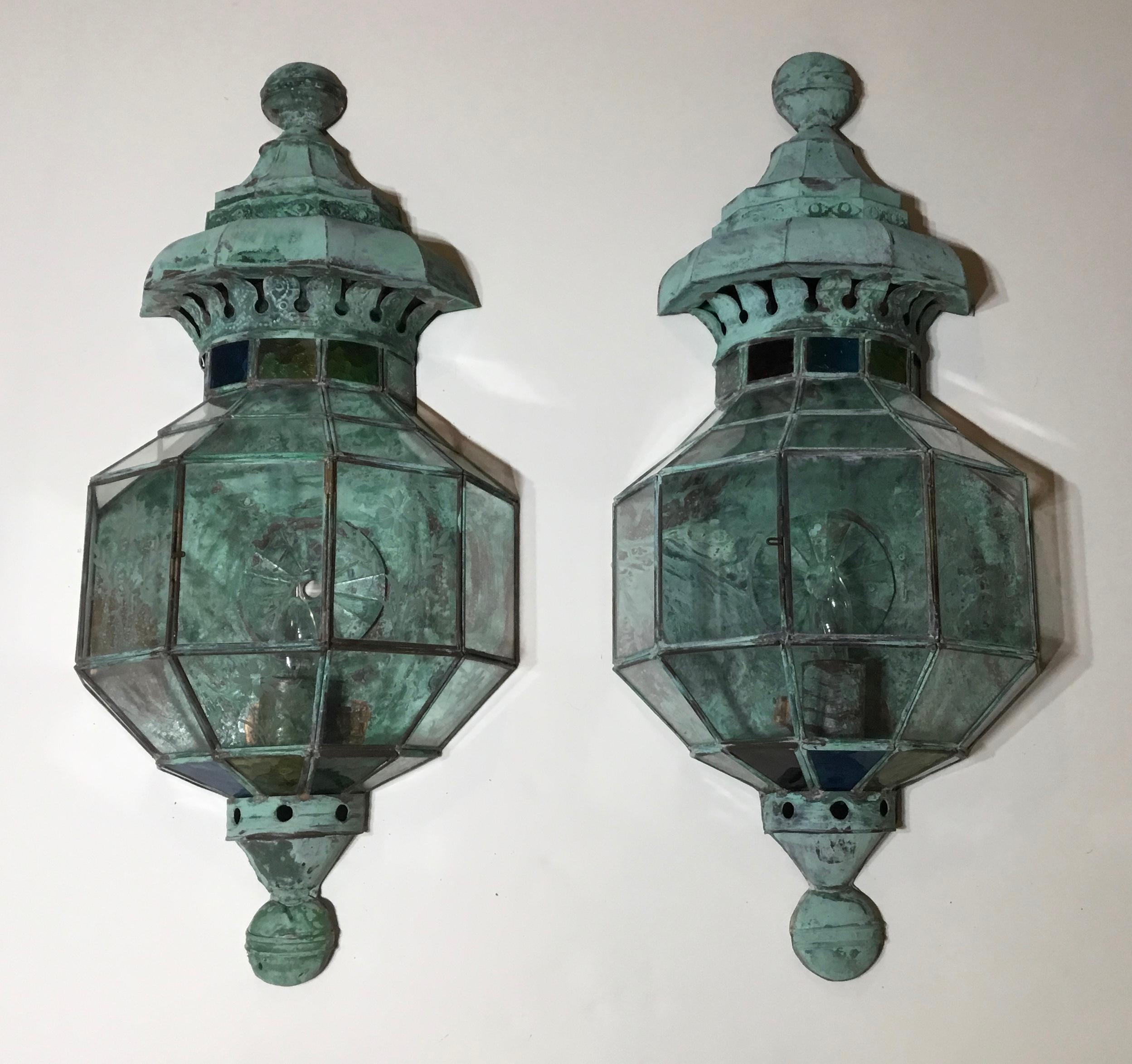Pair of Funky Handcrafted Copper Wall Lantern 9