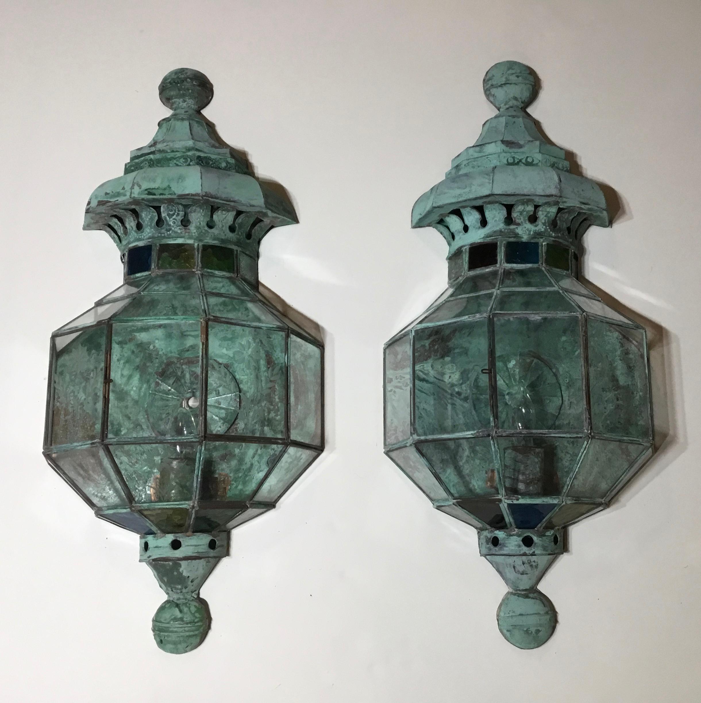 Pair of Funky Handcrafted Copper Wall Lantern 10
