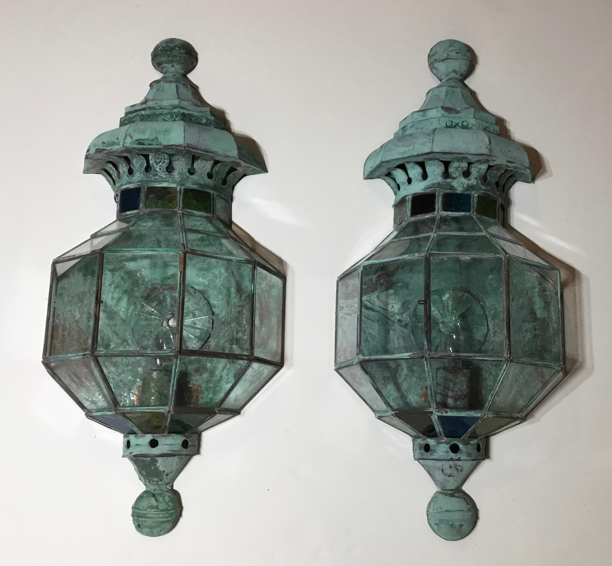 Pair of Funky Handcrafted Copper Wall Lantern 12