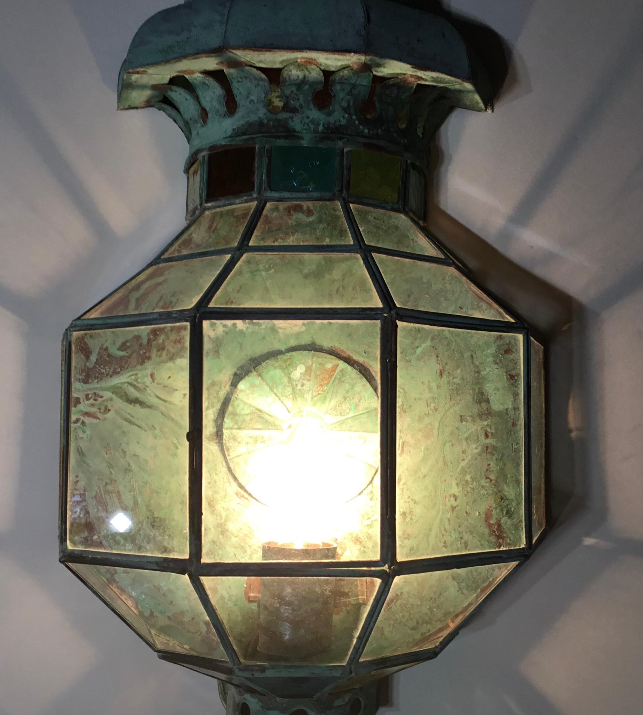 Etched Pair of Funky Handcrafted Copper Wall Lantern
