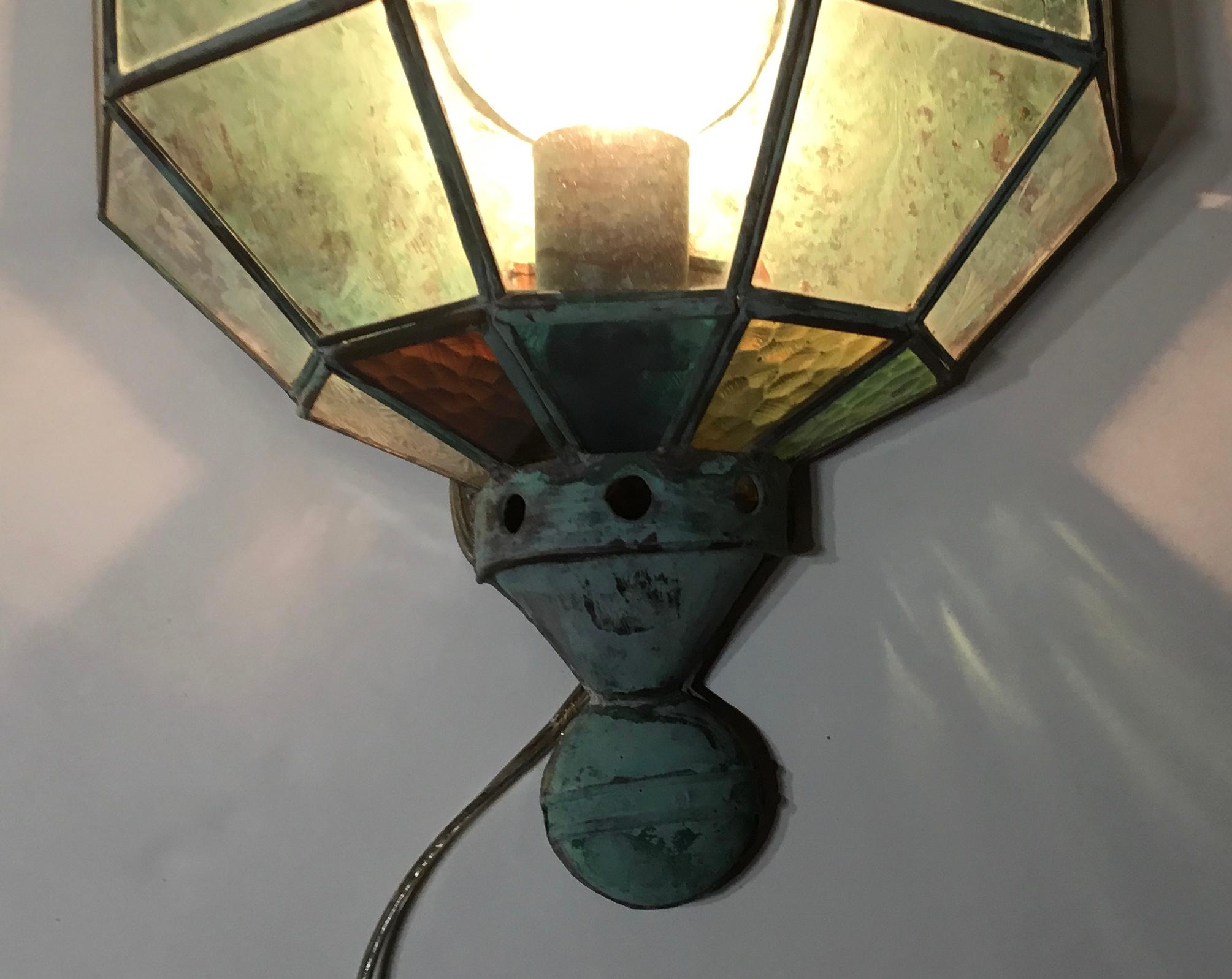 Pair of Funky Handcrafted Copper Wall Lantern In Good Condition In Delray Beach, FL