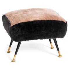 Pair of Fur and Brass Bi-Color Stools, Italy, Mid-20th Century