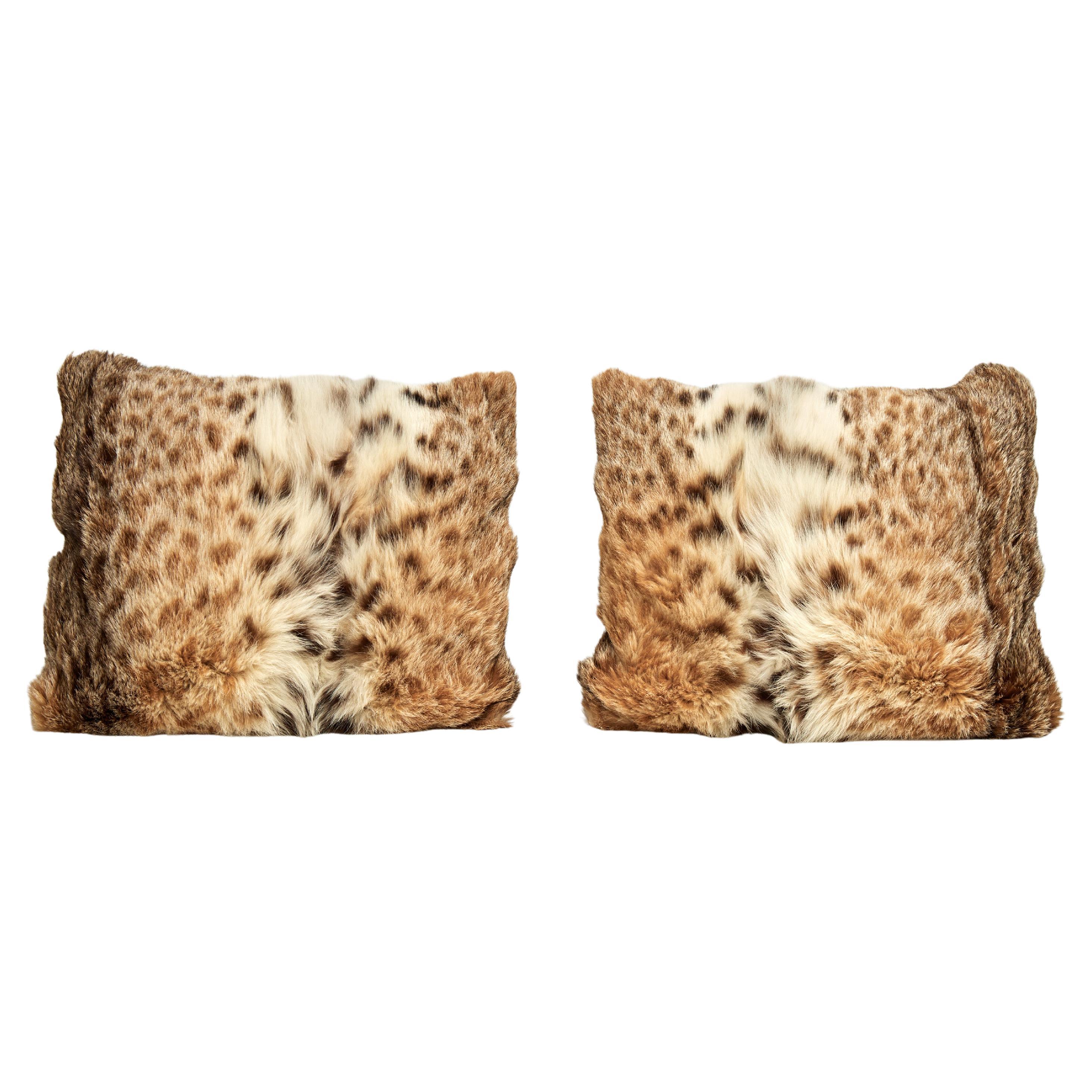 Pair of Fur and Silk Throw Pillows For Sale