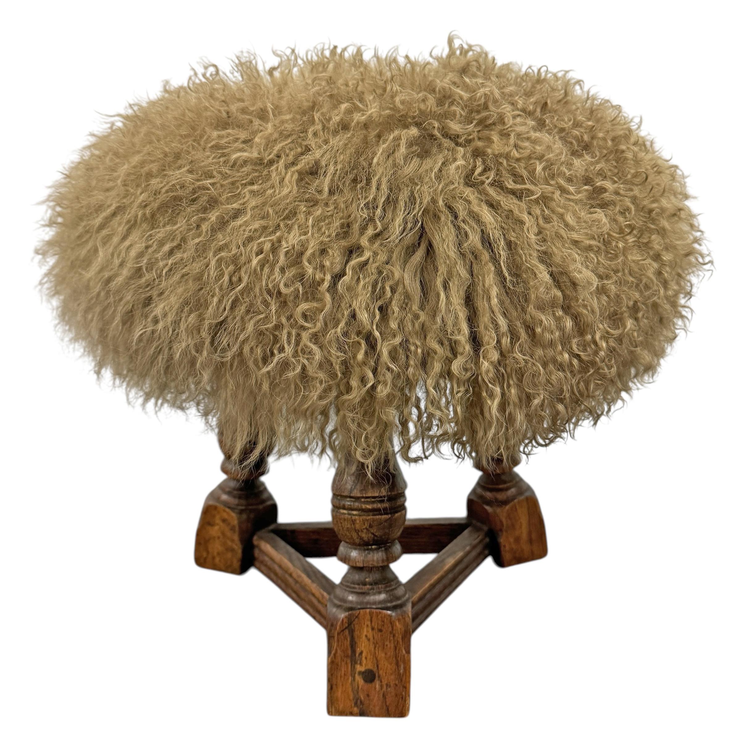 Modern Pair of Fur Covered English Stools For Sale