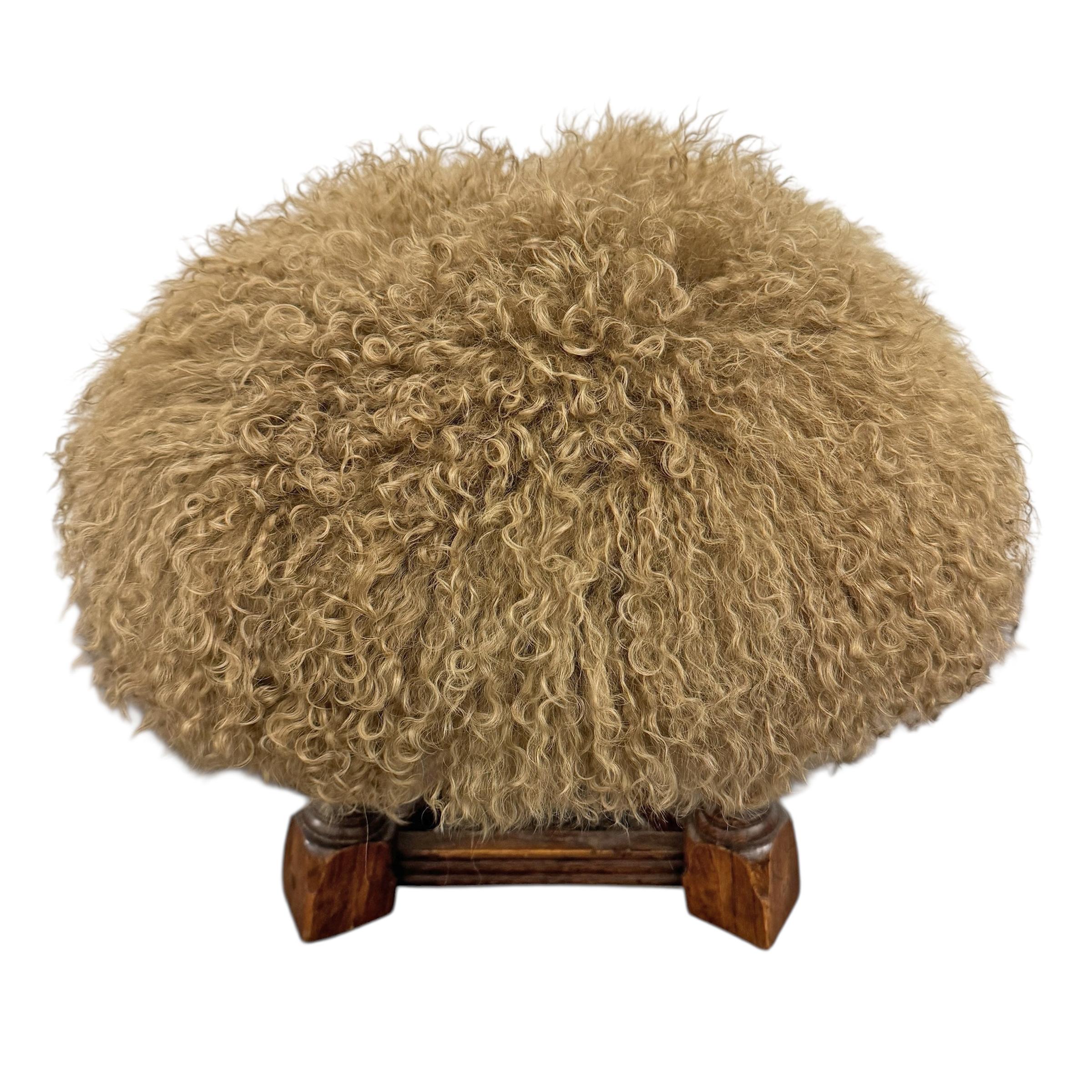 Pair of Fur Covered English Stools For Sale 1