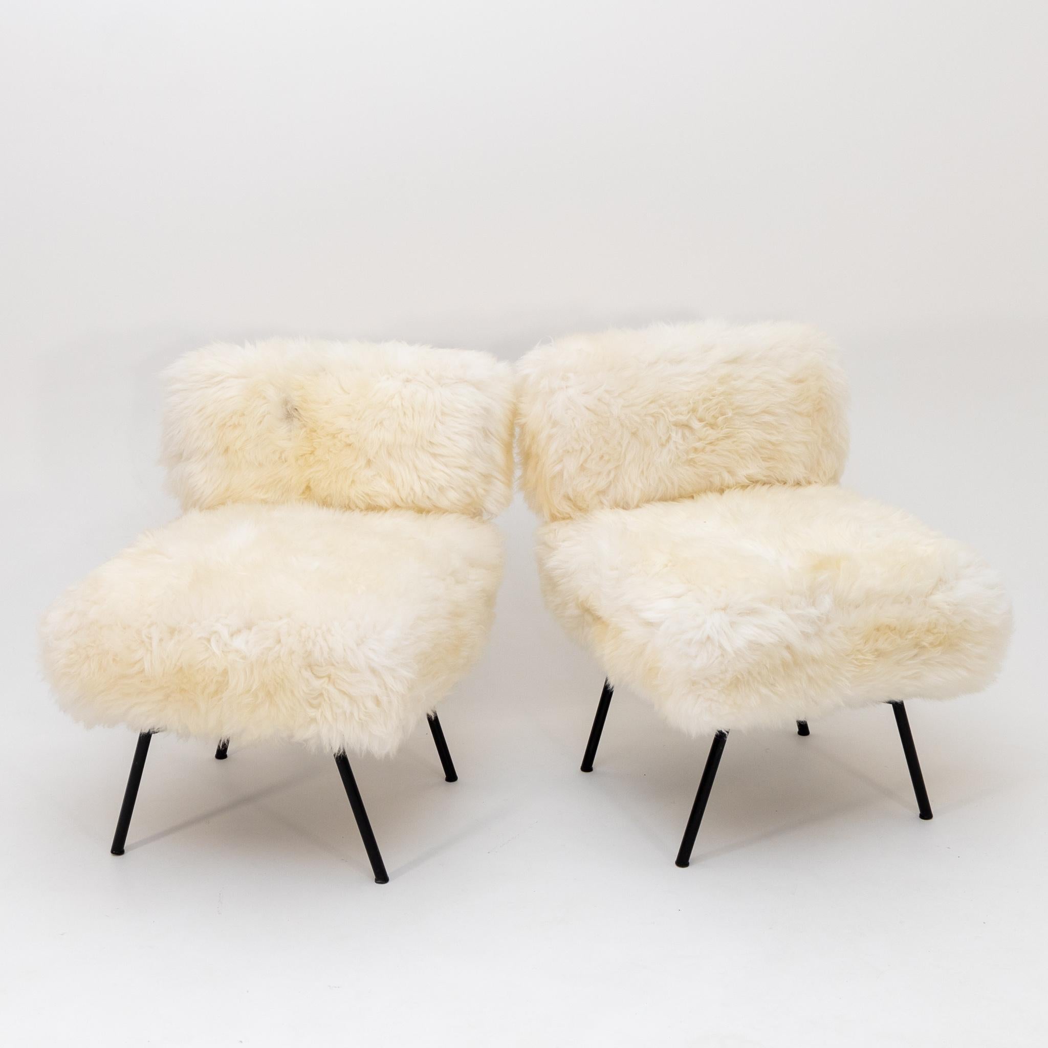 Metal Pair of Fur Slipper Chairs, Italy Mid-20th Century